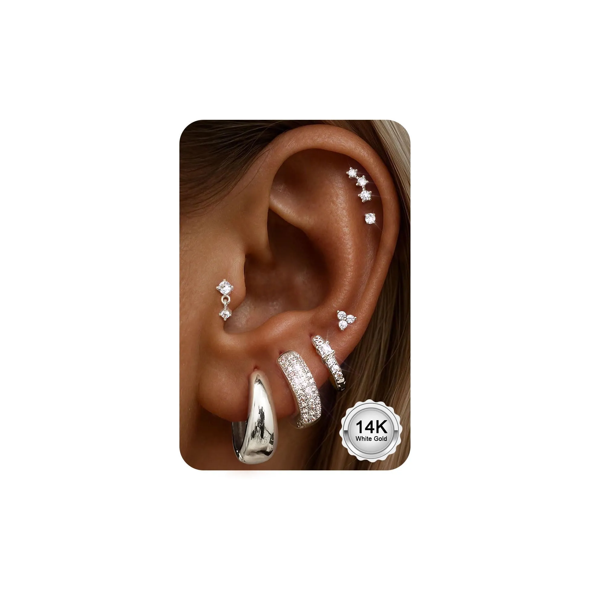 CASSIECA Set di 7 Paia di Orecchini a Cerchio in Acciaio Chirurgico Argento per Piercing Helix, Trago e Conch - immagine 1