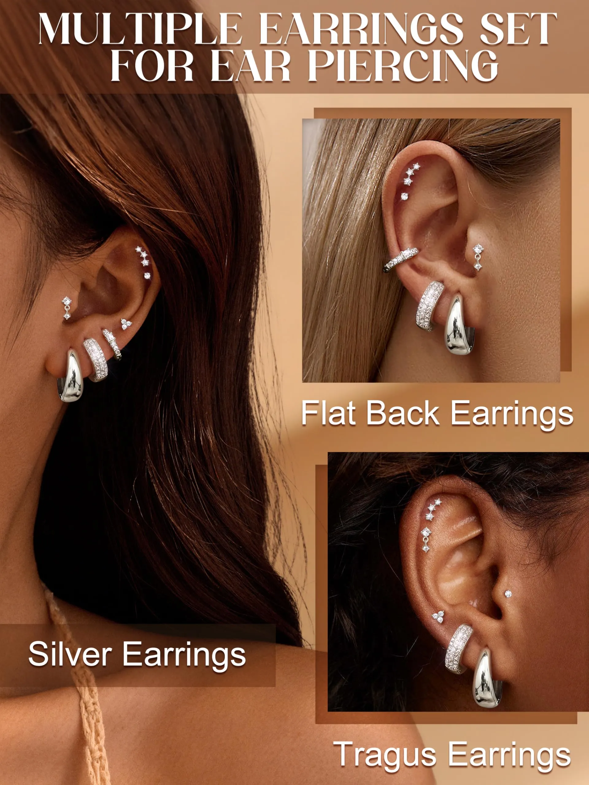 CASSIECA Set di 7 Paia di Orecchini a Cerchio in Acciaio Chirurgico Argento per Piercing Helix, Trago e Conch - immagine 4