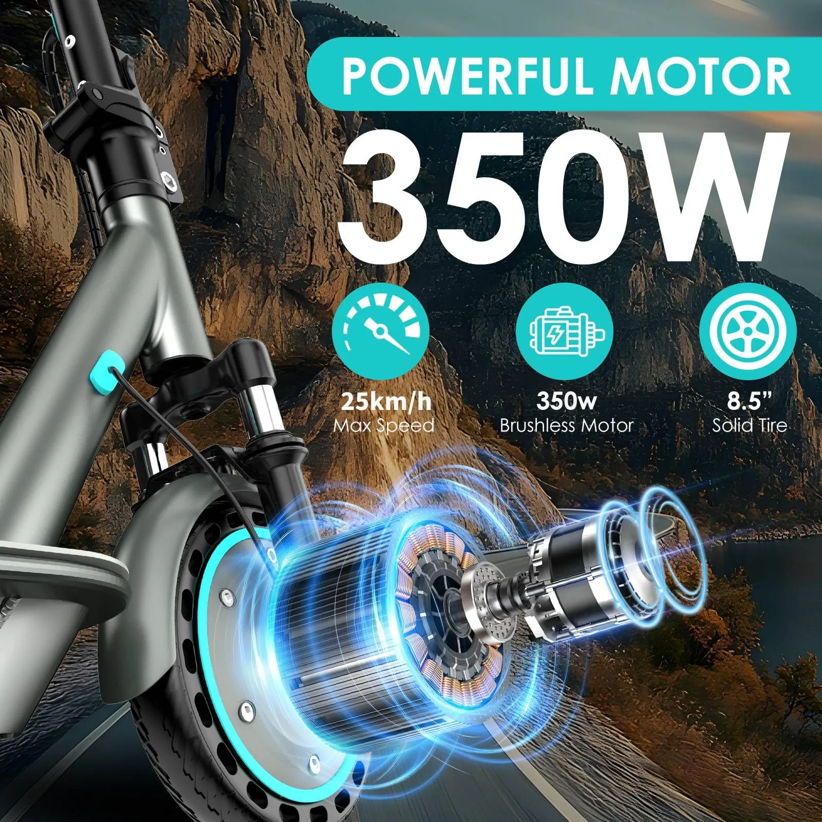 Kalorace V8 Monopattino Elettrico Pieghevole per Adulti, Motore 350W, Pneumatici Pieni 8,5", Autonomia 35km, Controllo App - immagine 3
