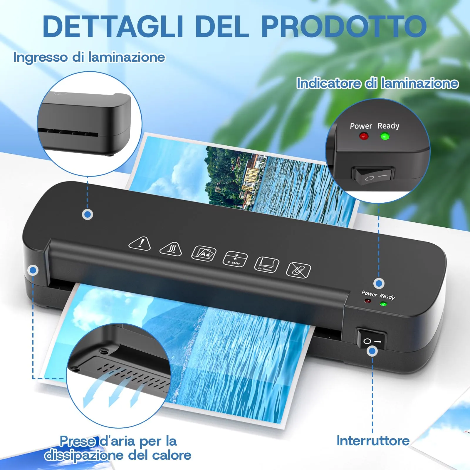 NAHKZNY Plastificatrice A4 A5 A6 con 15 Fogli di Plastificazione - immagine 3