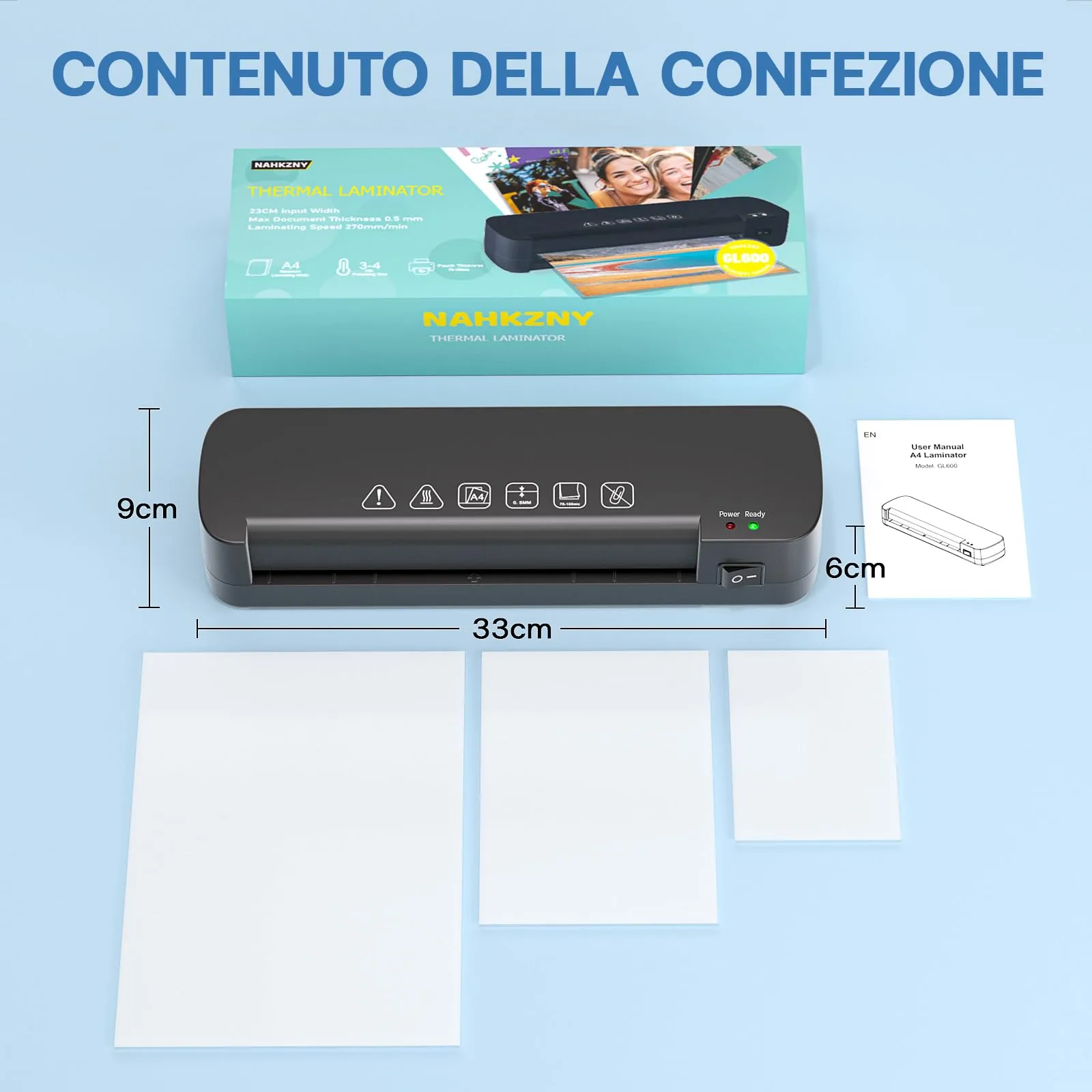 NAHKZNY Plastificatrice A4 A5 A6 con 15 Fogli di Plastificazione - immagine 9