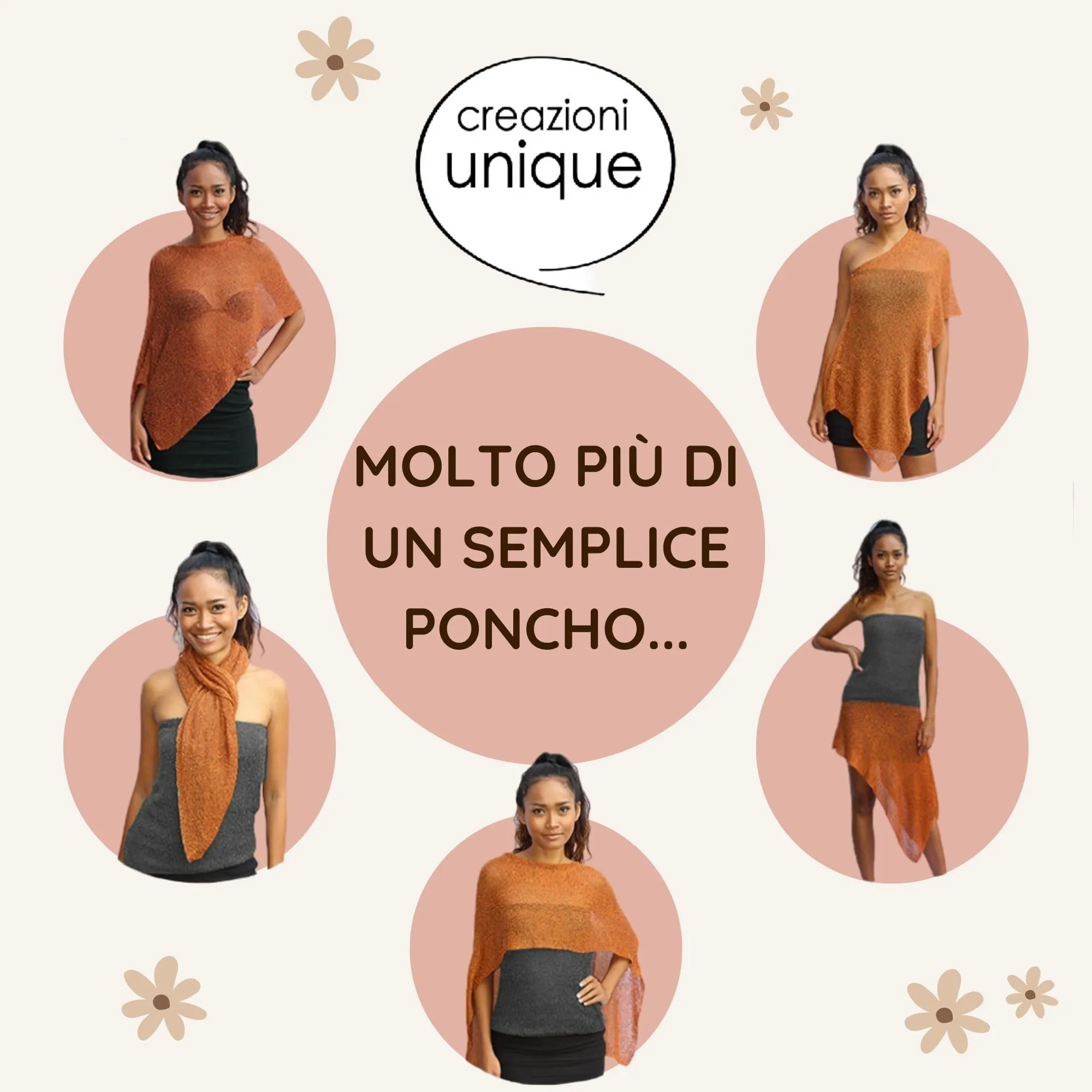 creazioni unique Poncho Coprispalle Donna in Rete di Viscosa Termica con Essenza di Fiore di Ciliegio, Cammello - immagine 2