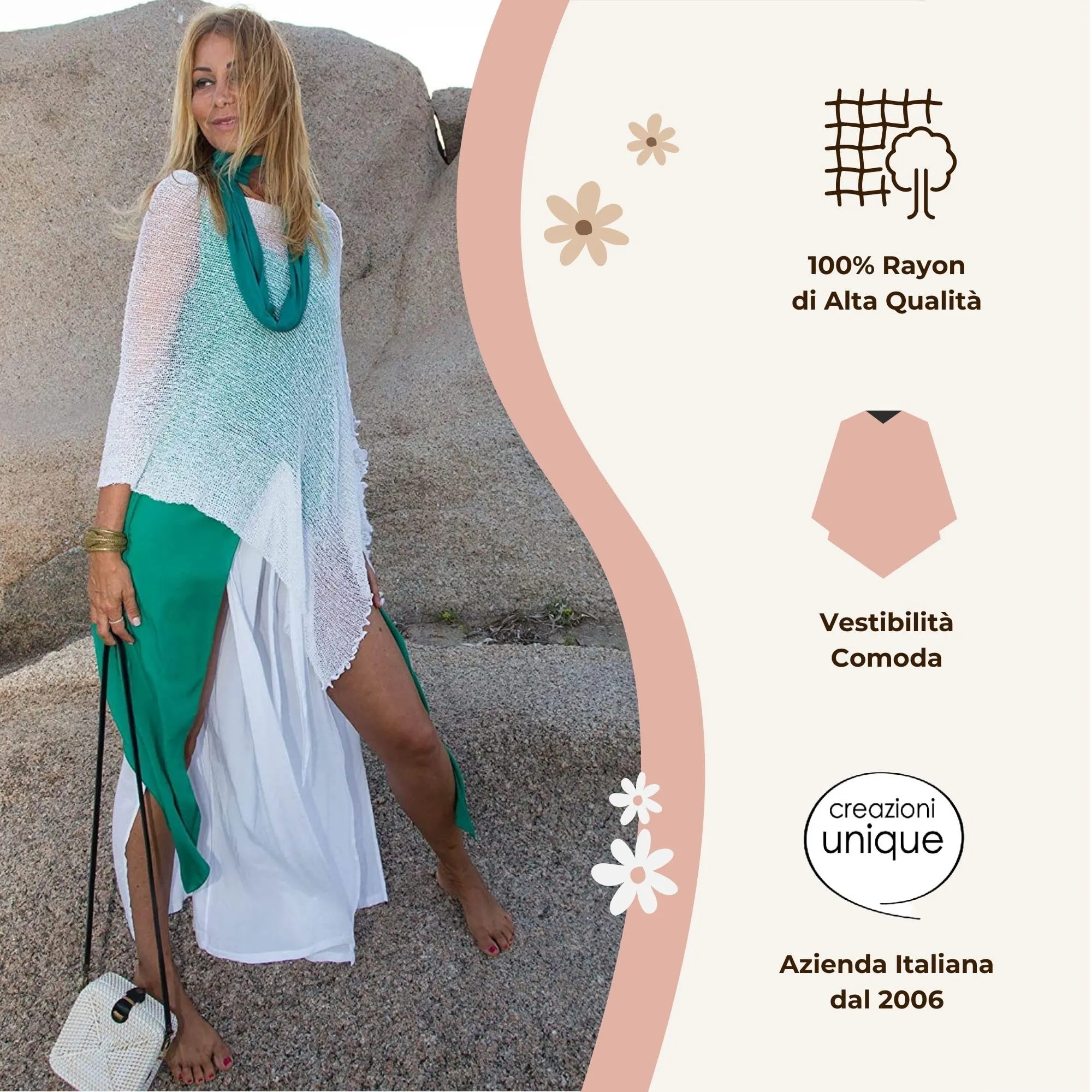 creazioni unique Poncho Coprispalle Donna in Rete di Viscosa Termica con Essenza di Fiore di Ciliegio, Cammello - immagine 3
