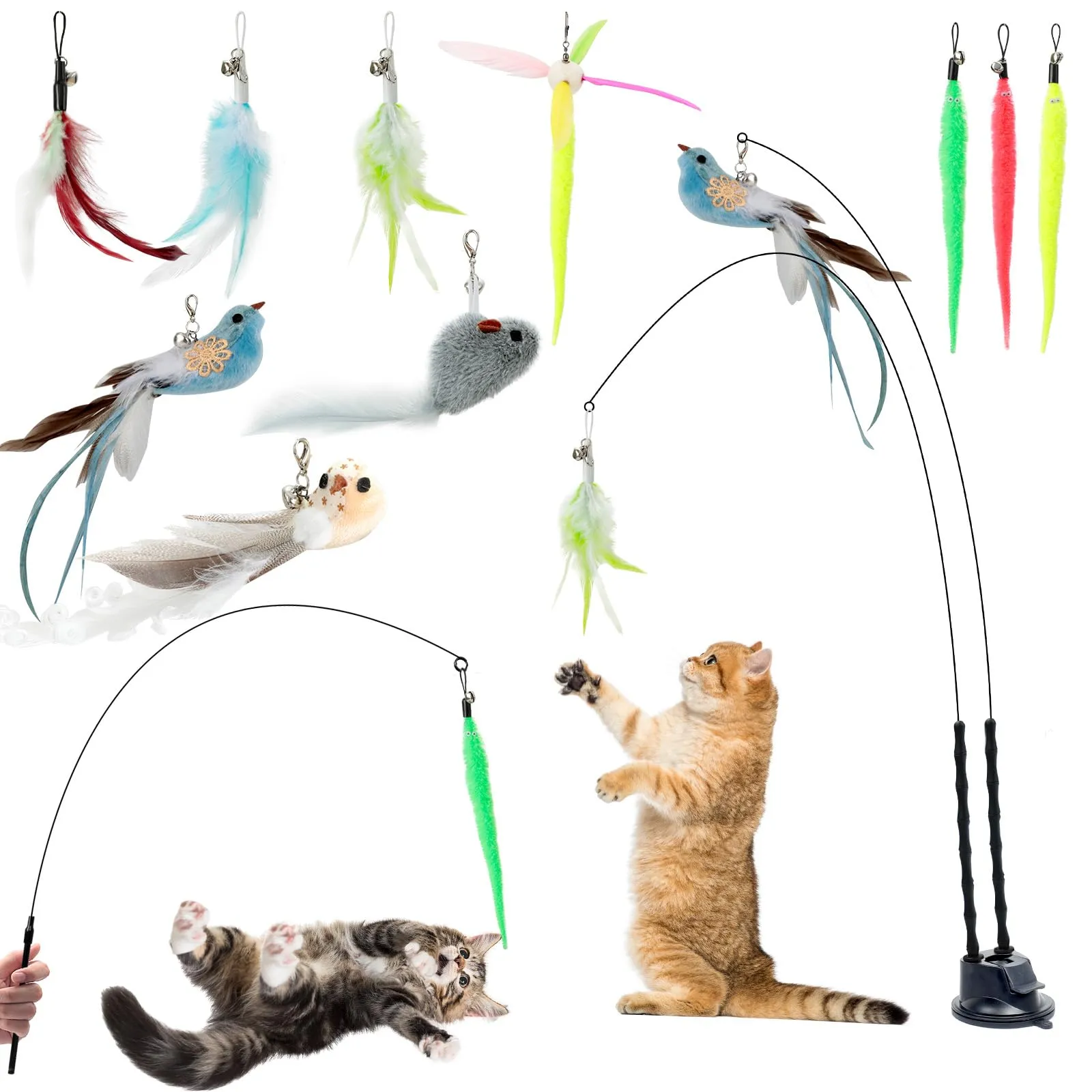 AiQInu Set 13 Pezzi Giochi per Gatti Interattivi con Ventosa e Canne da Pesca - immagine 1