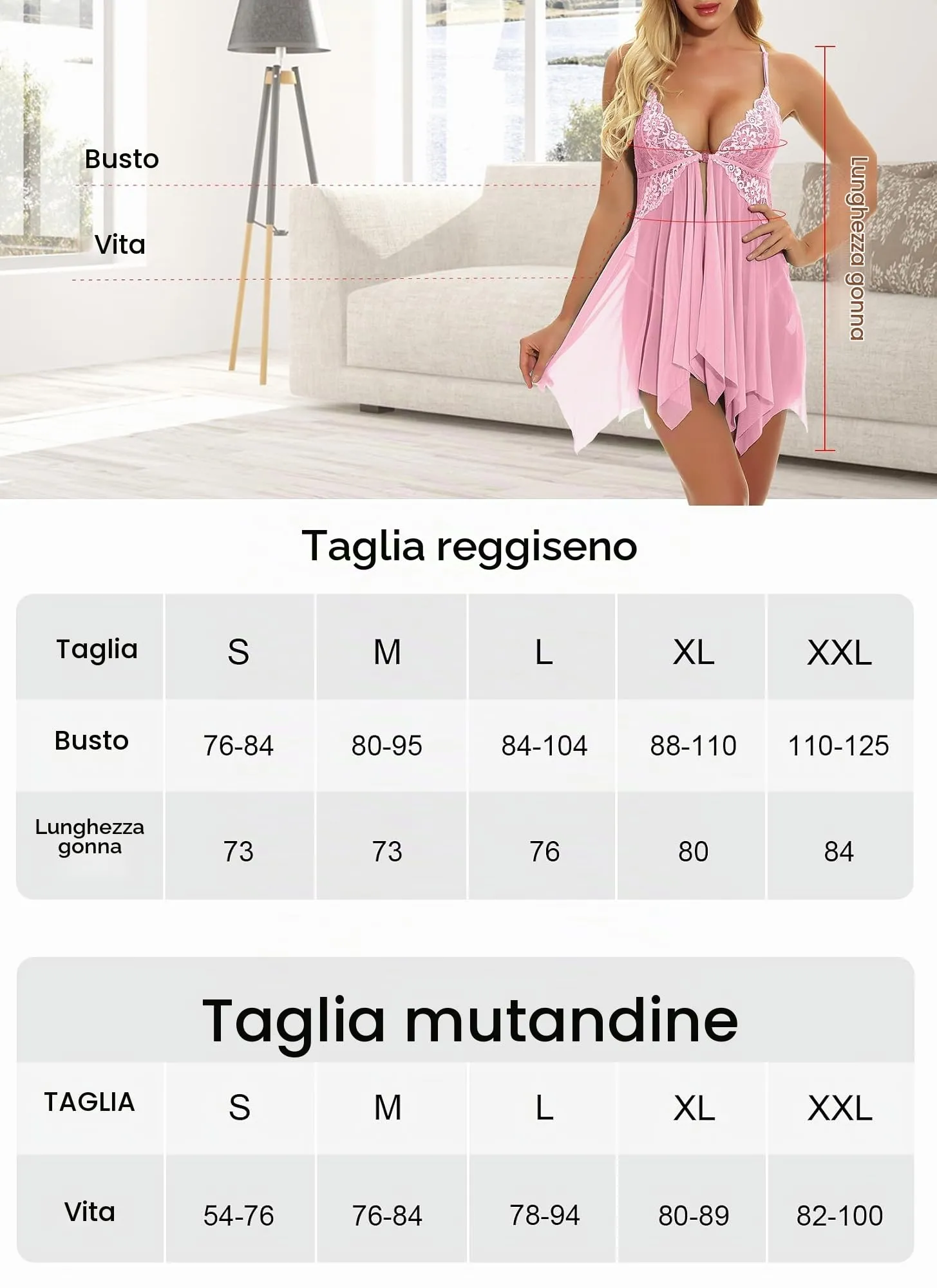 ONGASOFT Lingerie Donna Babydoll in Pizzo Trasparente con Chiusura Frontale e Perizoma, Bianco - immagine 5
