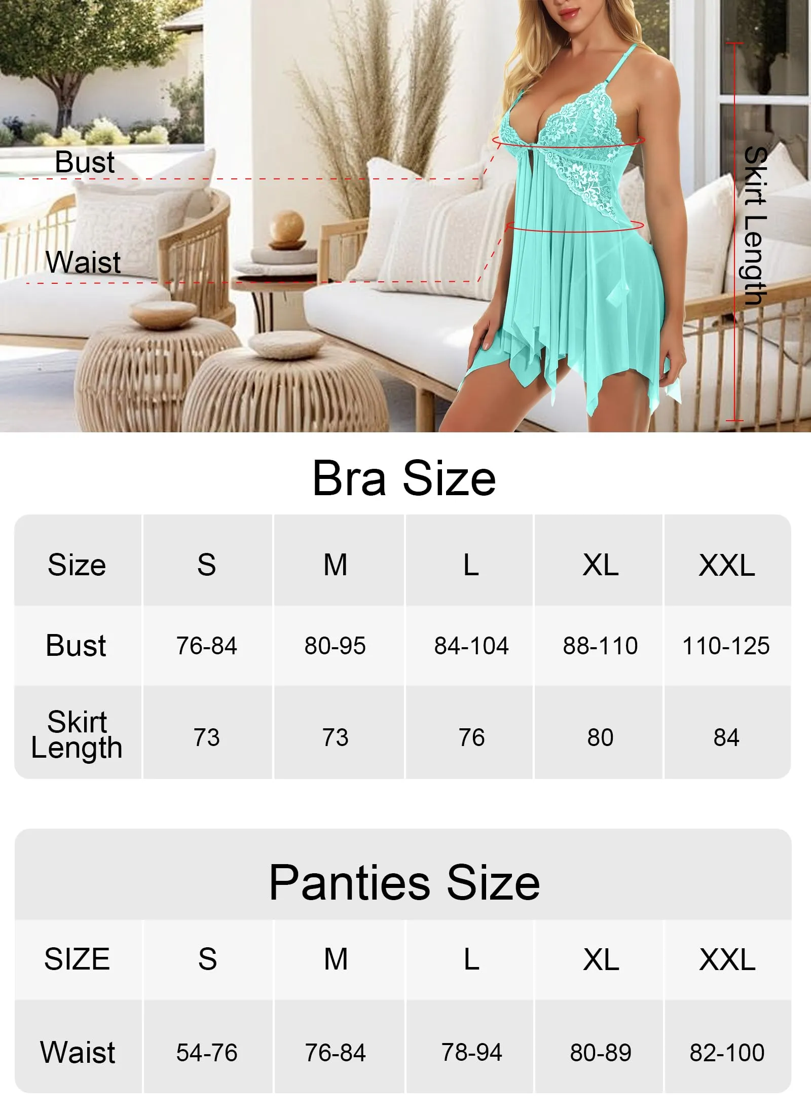 ONGASOFT Lingerie Donna Babydoll in Pizzo Trasparente con Chiusura Frontale e Perizoma, Bianco - immagine 5