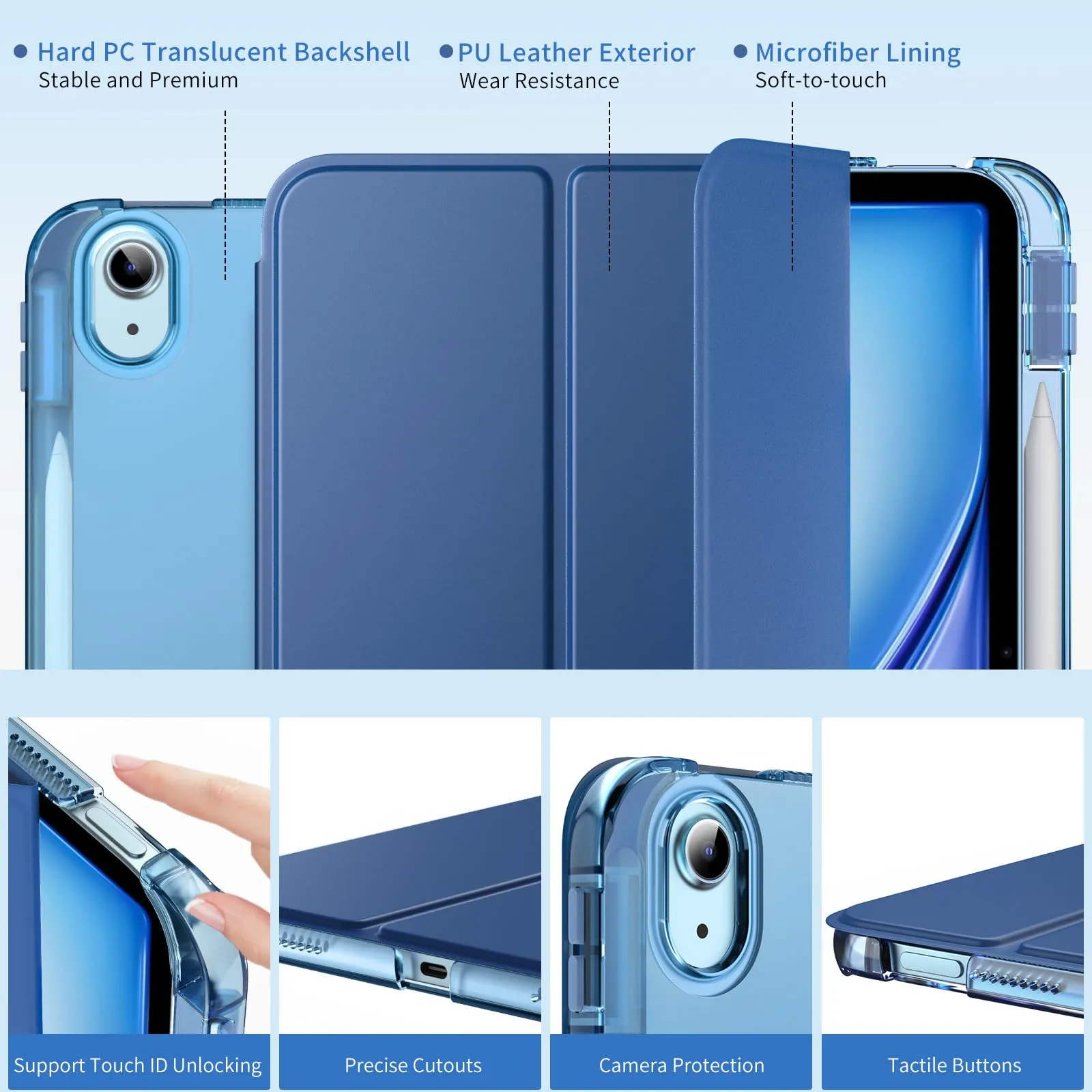MoKo Cover per iPad Air 11 Pollici (M4/M3/M2) con Portapenna, Blu Marino - immagine 3
