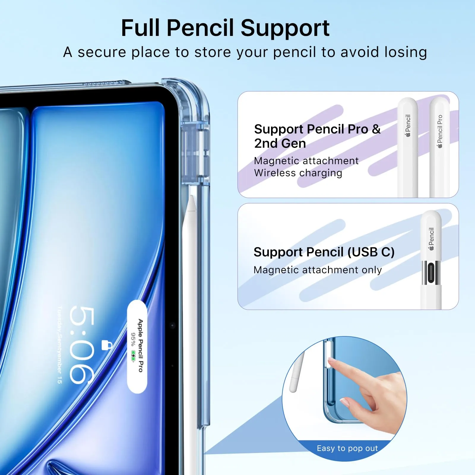 MoKo Cover per iPad Air 11 Pollici (M4/M3/M2) con Portapenna, Blu Marino - immagine 6