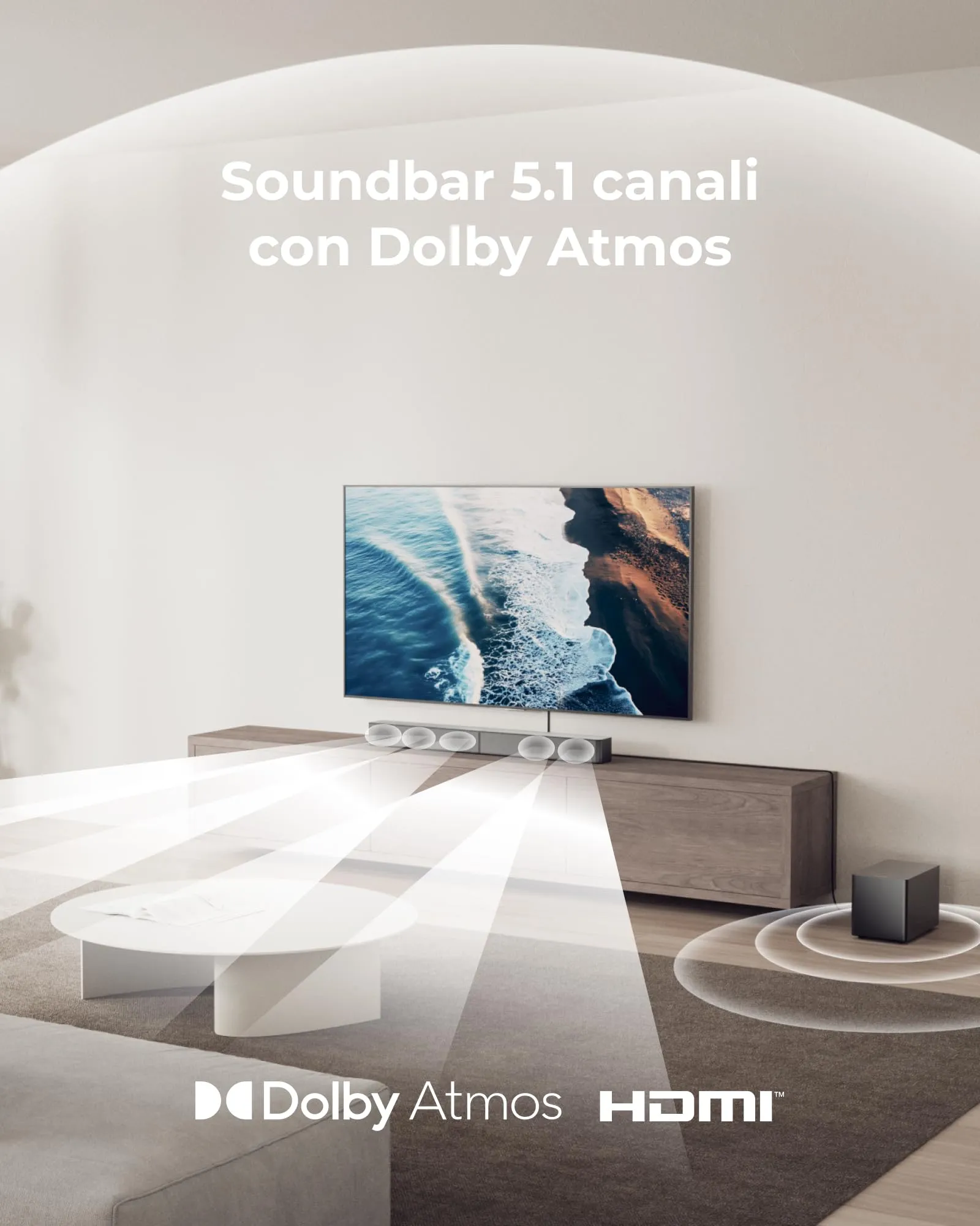 Ultimea Poseidon M60 Boom 5.1ch Soundbar con Dolby Atmos, 340W, Subwoofer, Bluetooth 5.4 e HDMI eARC - immagine 2