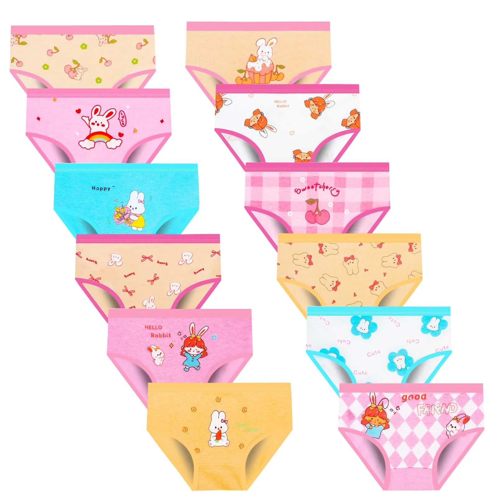 JackLoveBriefs Slip in Cotone per Ragazze con Vari Motivi, 12 Pezzi, 7-9 Anni, Multicolore, XL - immagine 1