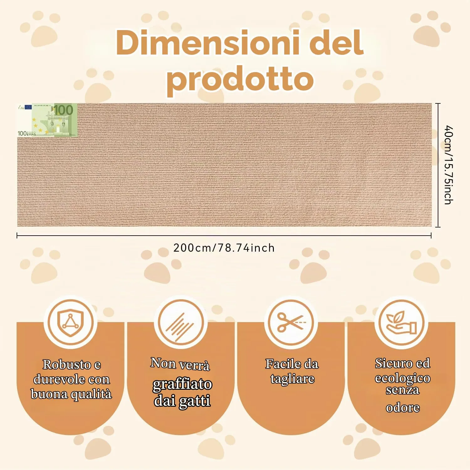 ZenithyrEn Tappeto Tiragraffi Autoadesivo Tagliabile per Mobili, 40x200cm, Khaki - immagine 2