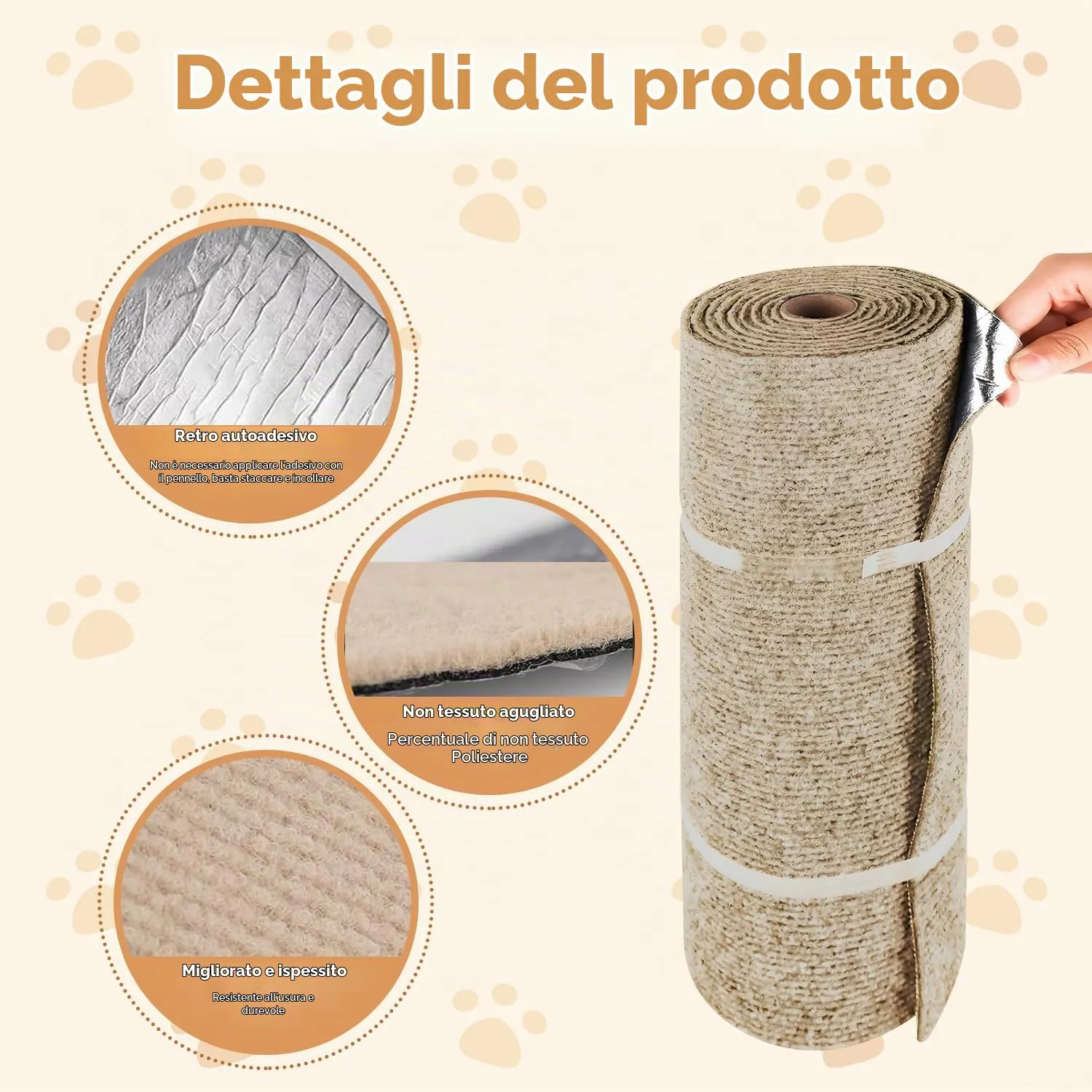 ZenithyrEn Tappeto Tiragraffi Autoadesivo Tagliabile per Mobili, 40x200cm, Khaki - immagine 3