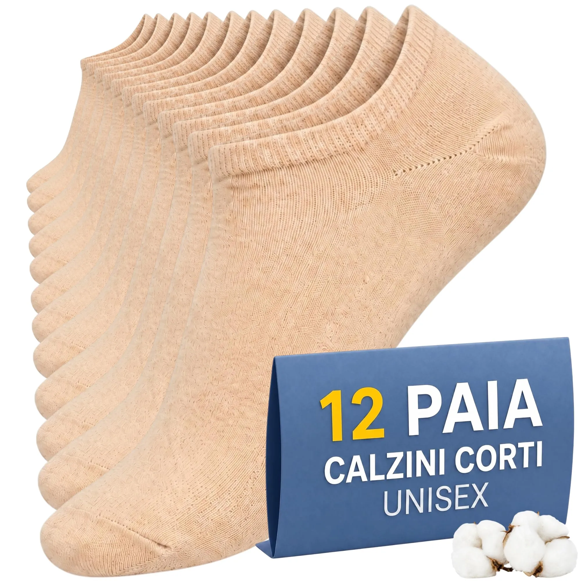 PS PROUTHS Calzini Corti Bassi Fantasmini in Cotone Unisex 12 Paia, 35-40, Beige - immagine 1
