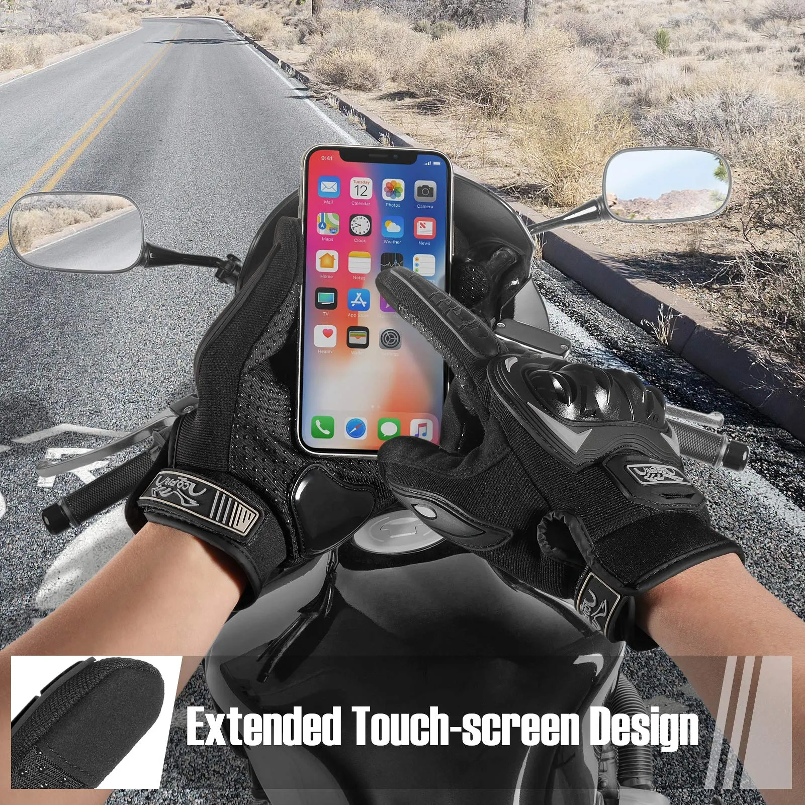 COFIT Guanti da Moto Touchscreen Nero, S - immagine 2