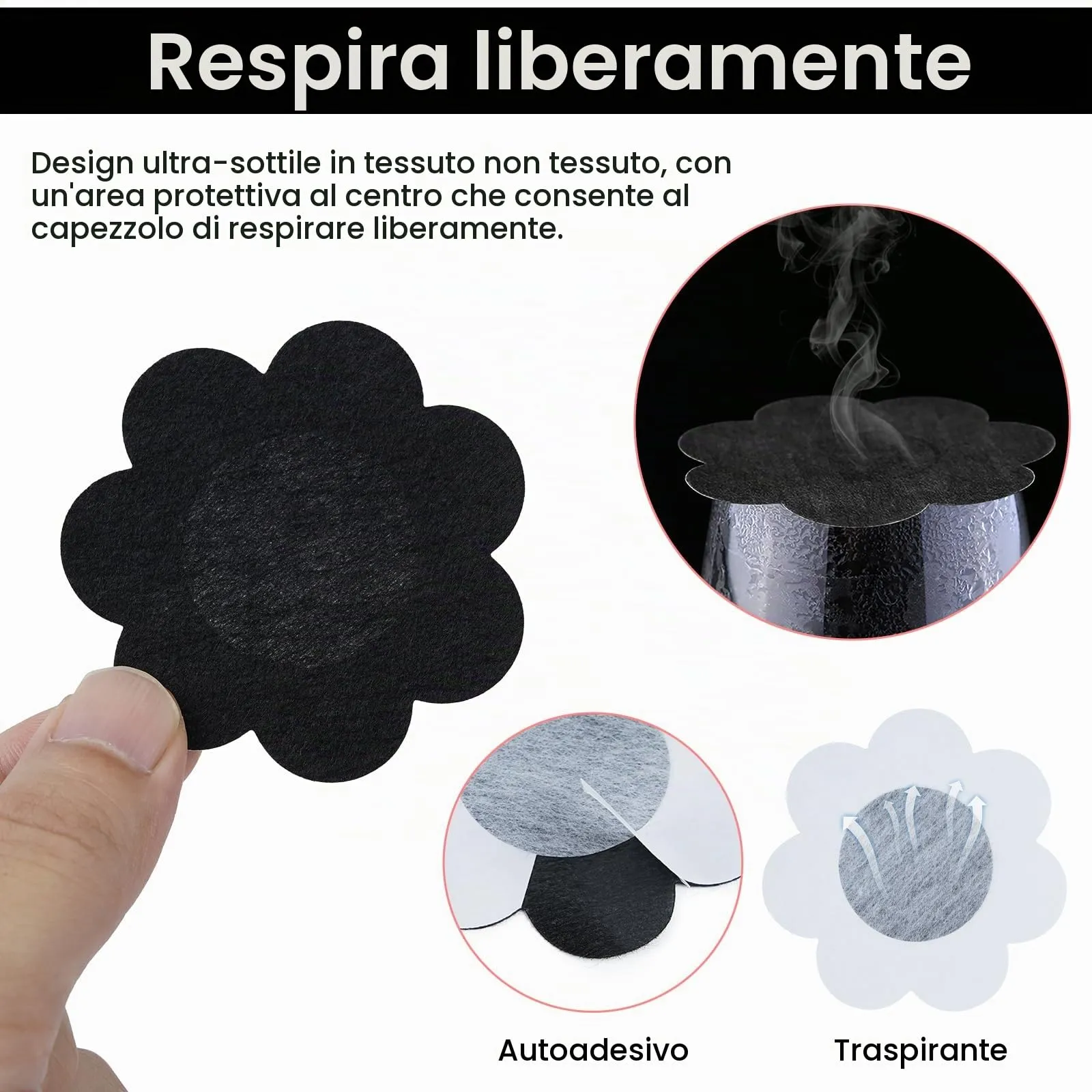 Leikedun Copricapezzoli Invisibili Adesivi Monouso da Donna, 60 Pezzi, Nero - immagine 4