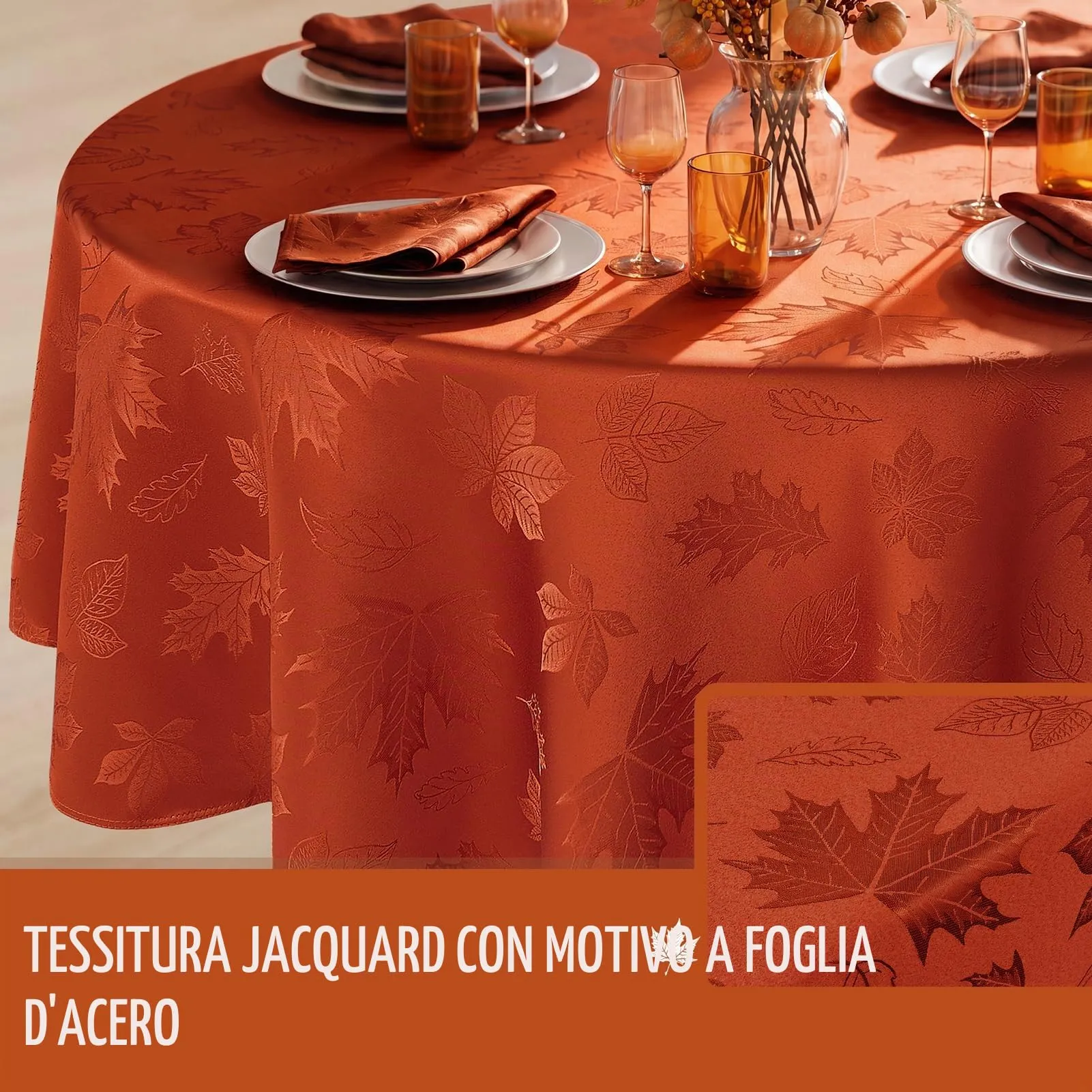 Softalker Set di 4 tovaglioli in tessuto jacquard autunnali, 50,8 x 50,8 cm, impermeabile, arancione bruciato - immagine 3