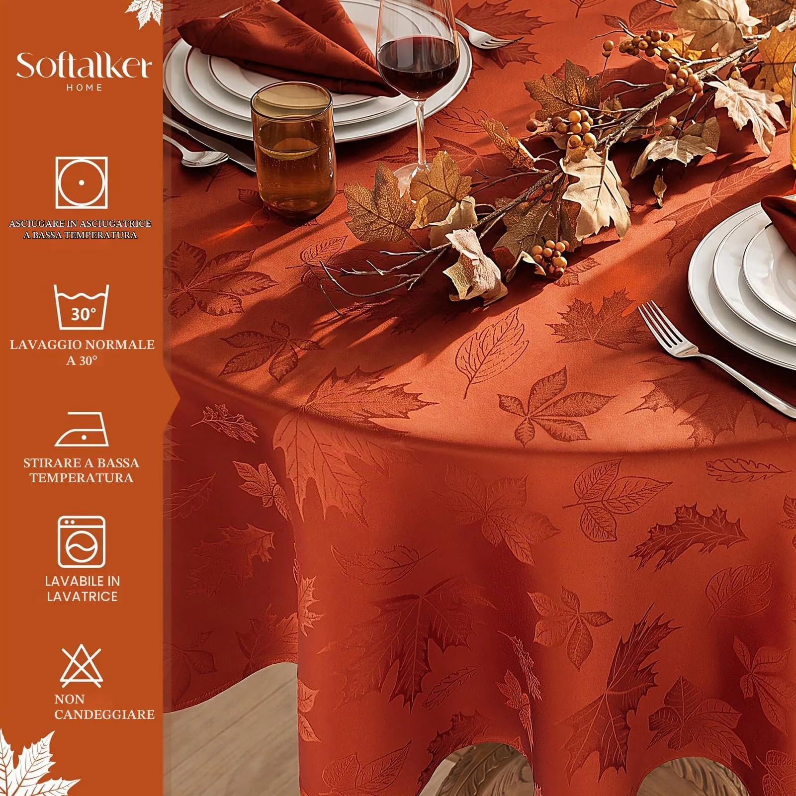 Softalker Set di 4 tovaglioli in tessuto jacquard autunnali, 50,8 x 50,8 cm, impermeabile, arancione bruciato - immagine 6