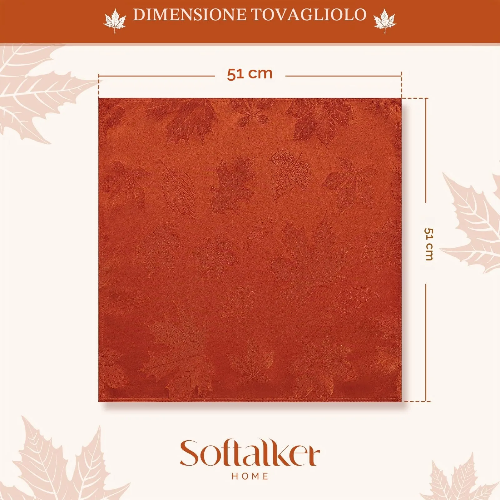 Softalker Set di 4 tovaglioli in tessuto jacquard autunnali, 50,8 x 50,8 cm, impermeabile, arancione bruciato - immagine 7