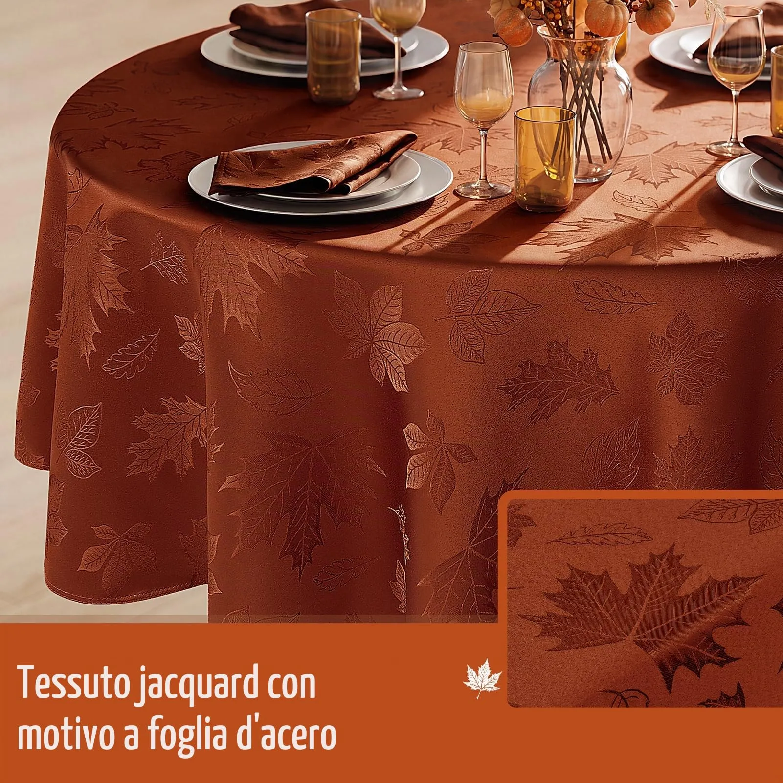 Softalker Tovaglioli in Jacquard Autunnale, 50 x 50 cm, Set da 4, Color Ruggine - immagine 3