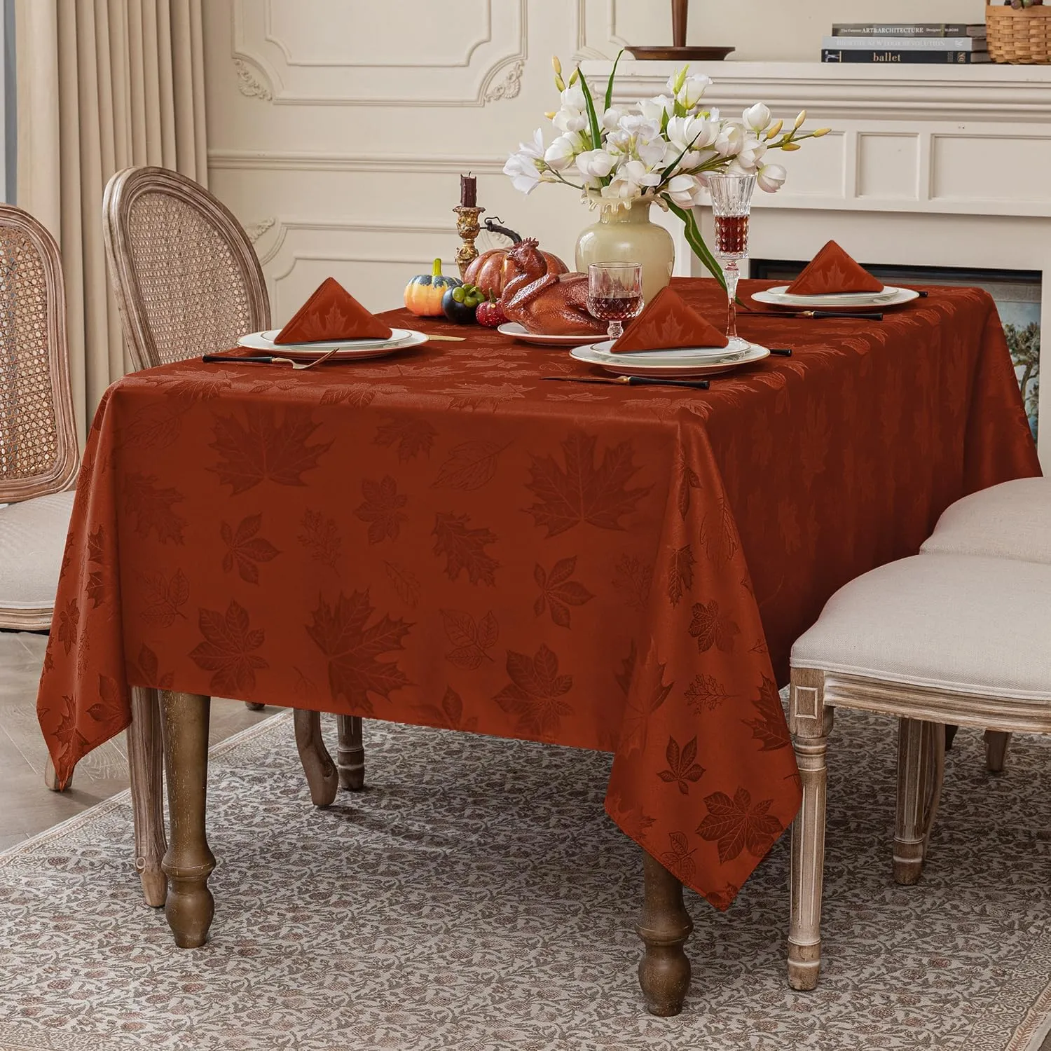 Softalker Tovaglioli in Jacquard Autunnale, 50 x 50 cm, Set da 4, Color Ruggine - immagine 4