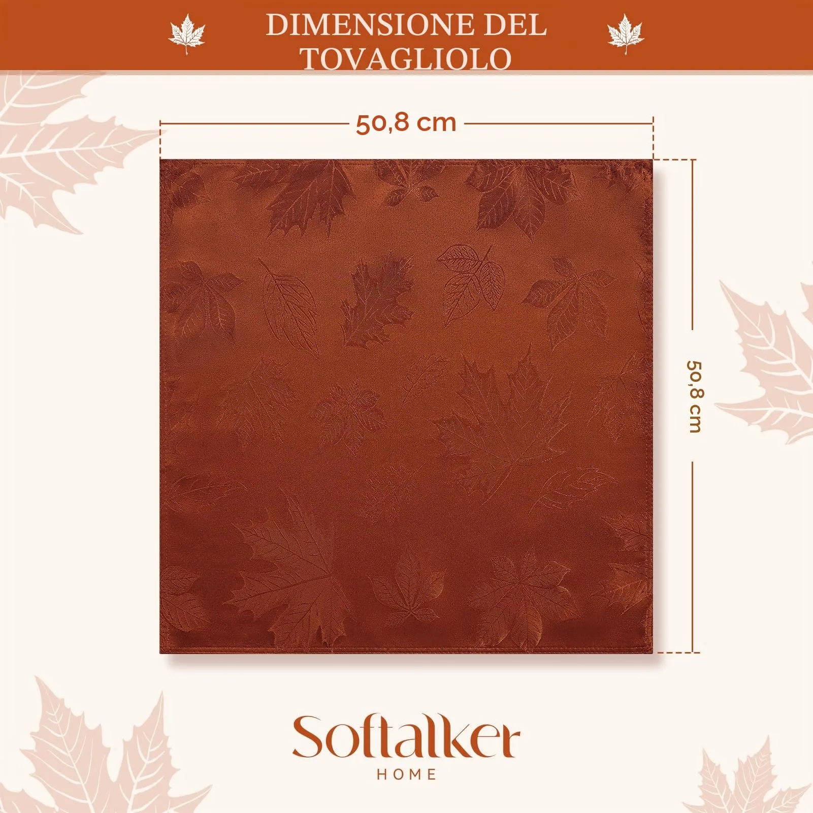 Softalker Tovaglioli in Jacquard Autunnale, 50 x 50 cm, Set da 4, Color Ruggine - immagine 7