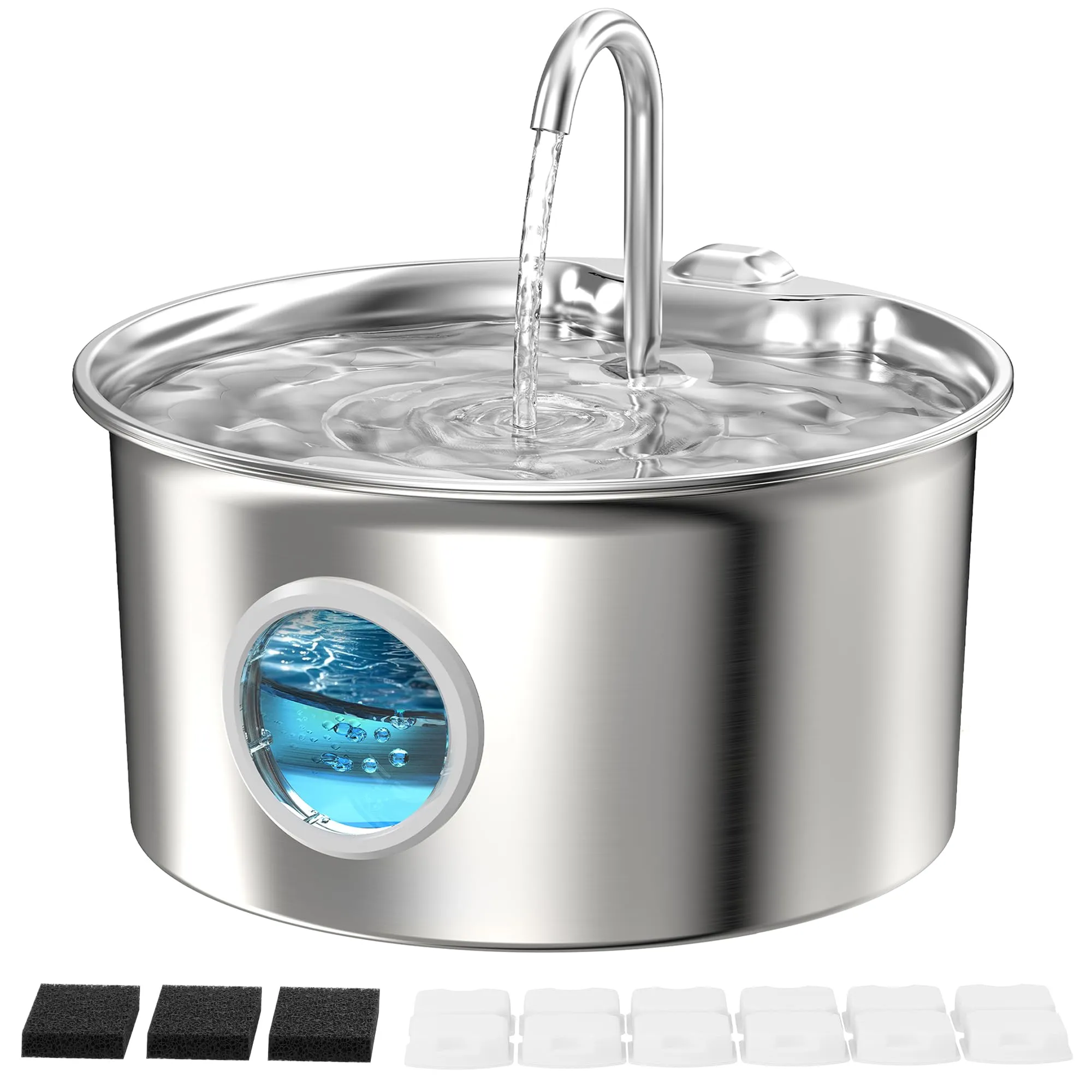 ATMZIQXR Fontanella per Gatti in Acciaio Inox 2.6L con 6 Filtri e 3 Spugne - immagine 1