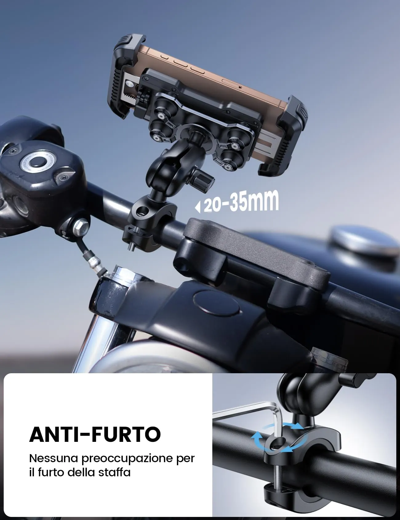 Lamicall Supporto Telefono Moto Antifurto e Doppio Antivibrazione - immagine 4