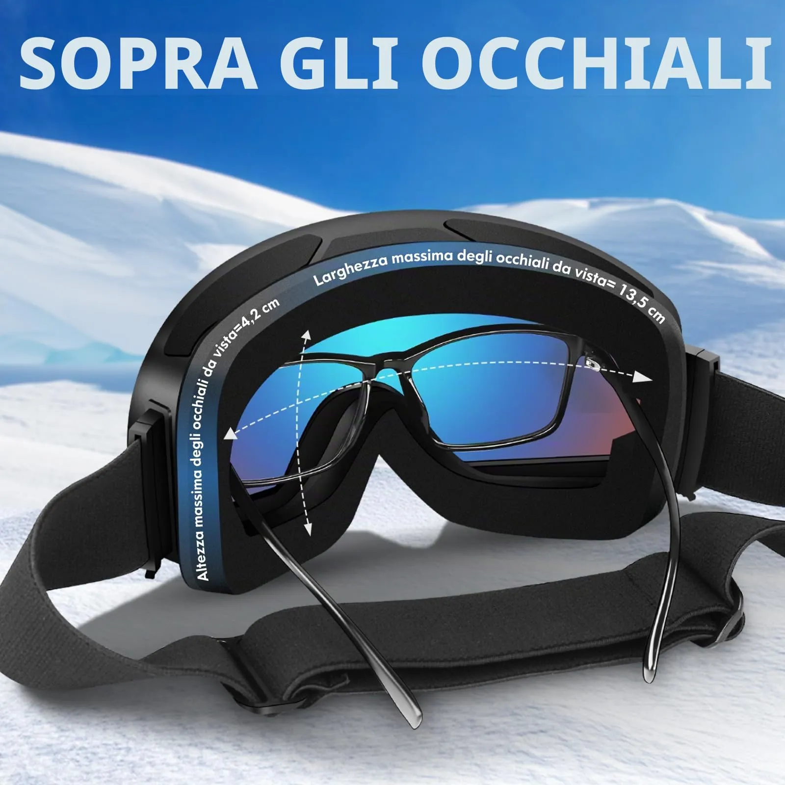 DADA-PRO Occhiali da sci e snowboard OTG Anti-Appannamento senza cornice, Protezione UV (Arancione) - immagine 3