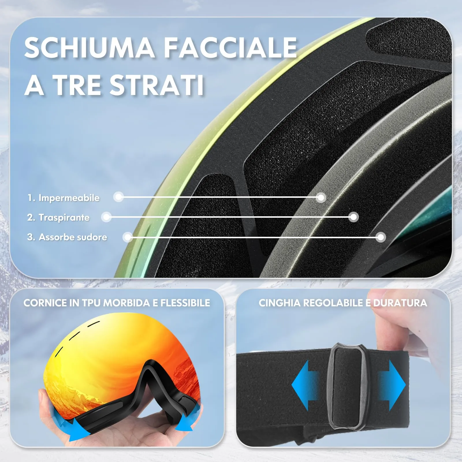 DADA-PRO Occhiali da sci e snowboard OTG Anti-Appannamento senza cornice, Protezione UV (Arancione) - immagine 5