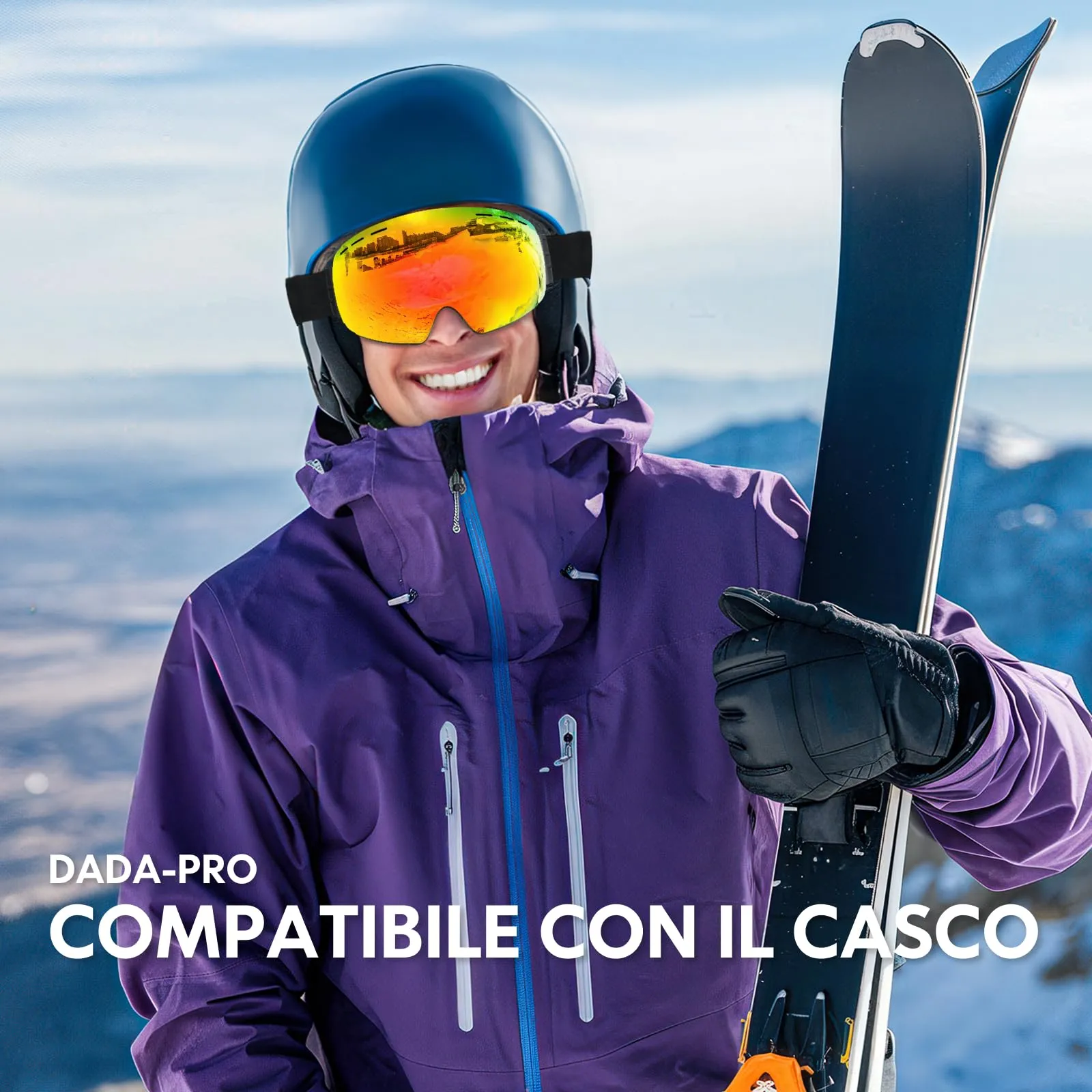 DADA-PRO Occhiali da sci e snowboard OTG Anti-Appannamento senza cornice, Protezione UV (Arancione) - immagine 6