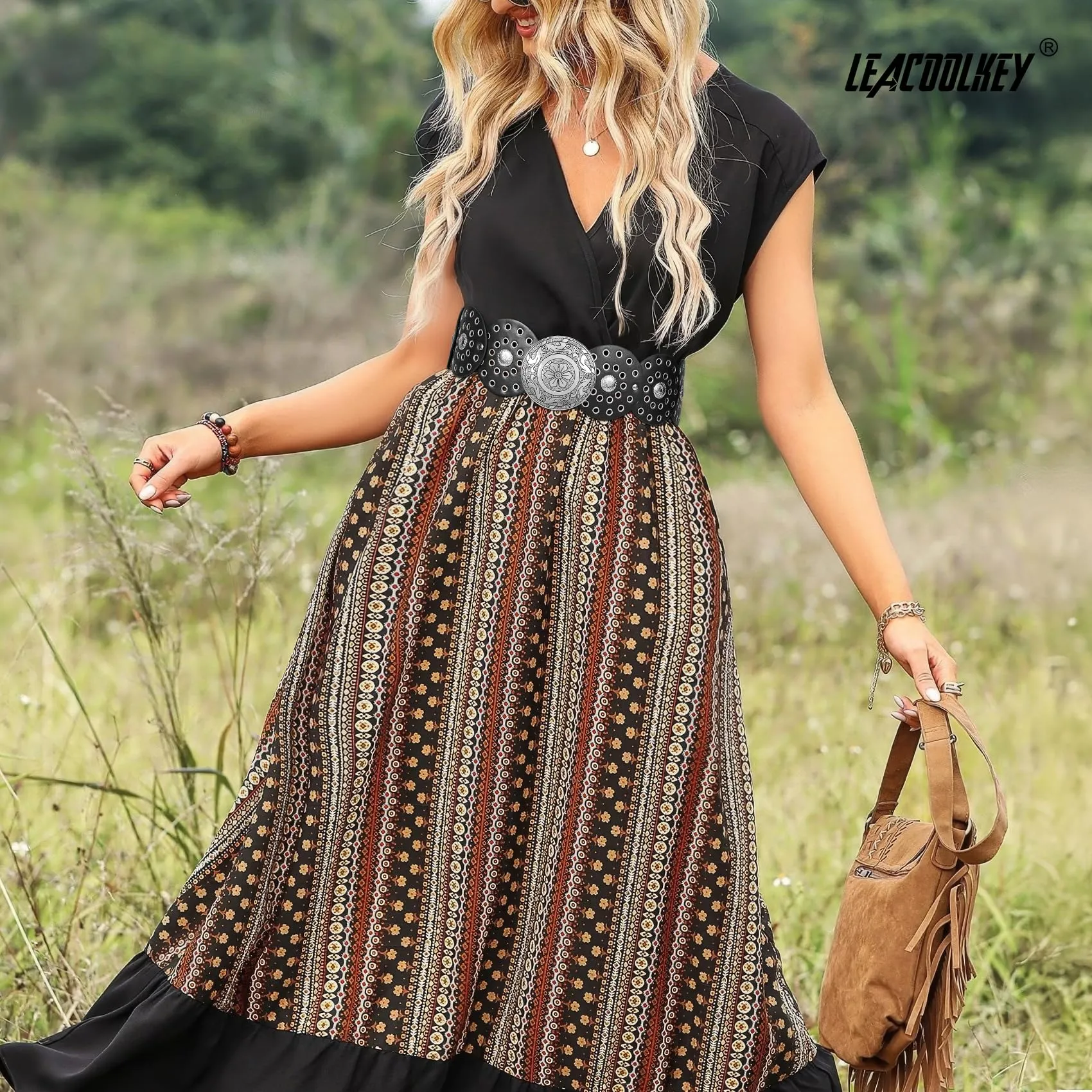 LEACOOLKEY Cintura Donna Boho Western in Pelle Concho per Vestiti e Jeans - immagine 5