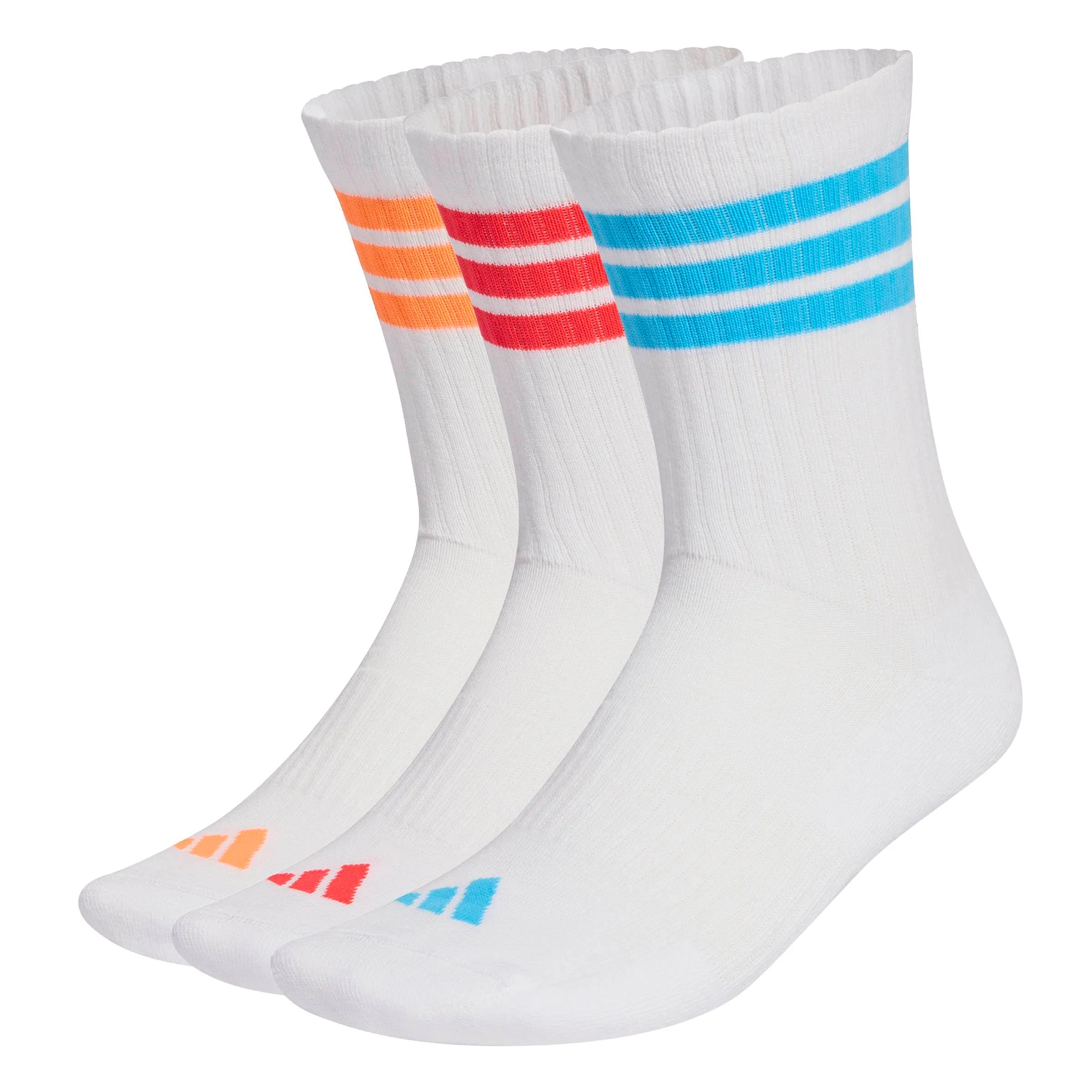 adidas 3Stripes Cushioned Sportswear Crew Socks, 3 Pair Pack, White/Lucid Orange/Lucid Red, 34-36 - immagine 1