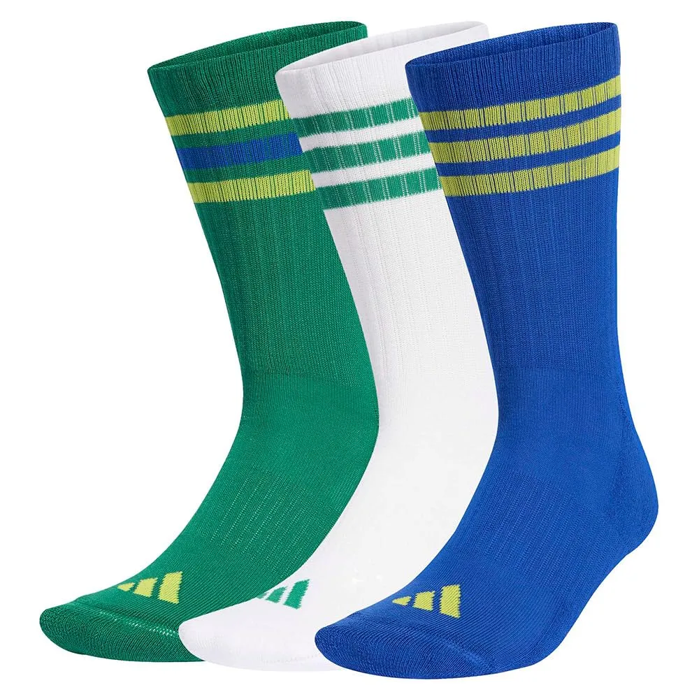 adidas 3Stripes Cushioned Sportswear Crew Socks 3 Pair Pack, Bold Green/Bold Blue/Bright Yellow, 40-42 - immagine 1