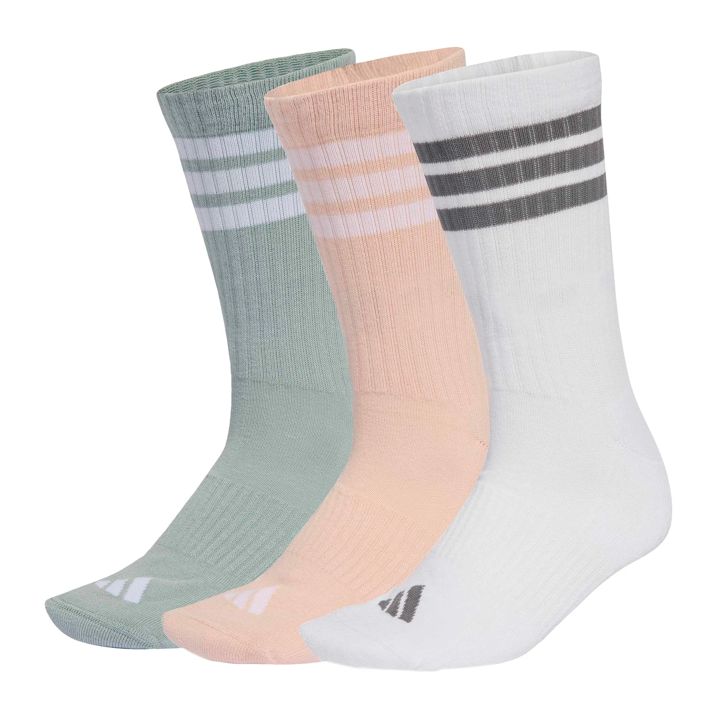 adidas 3-Stripes Cushioned Sportswear Crew Socks, 3 Pair Pack, Blush Pink/White/Wonder Sage, 34-36 - immagine 5