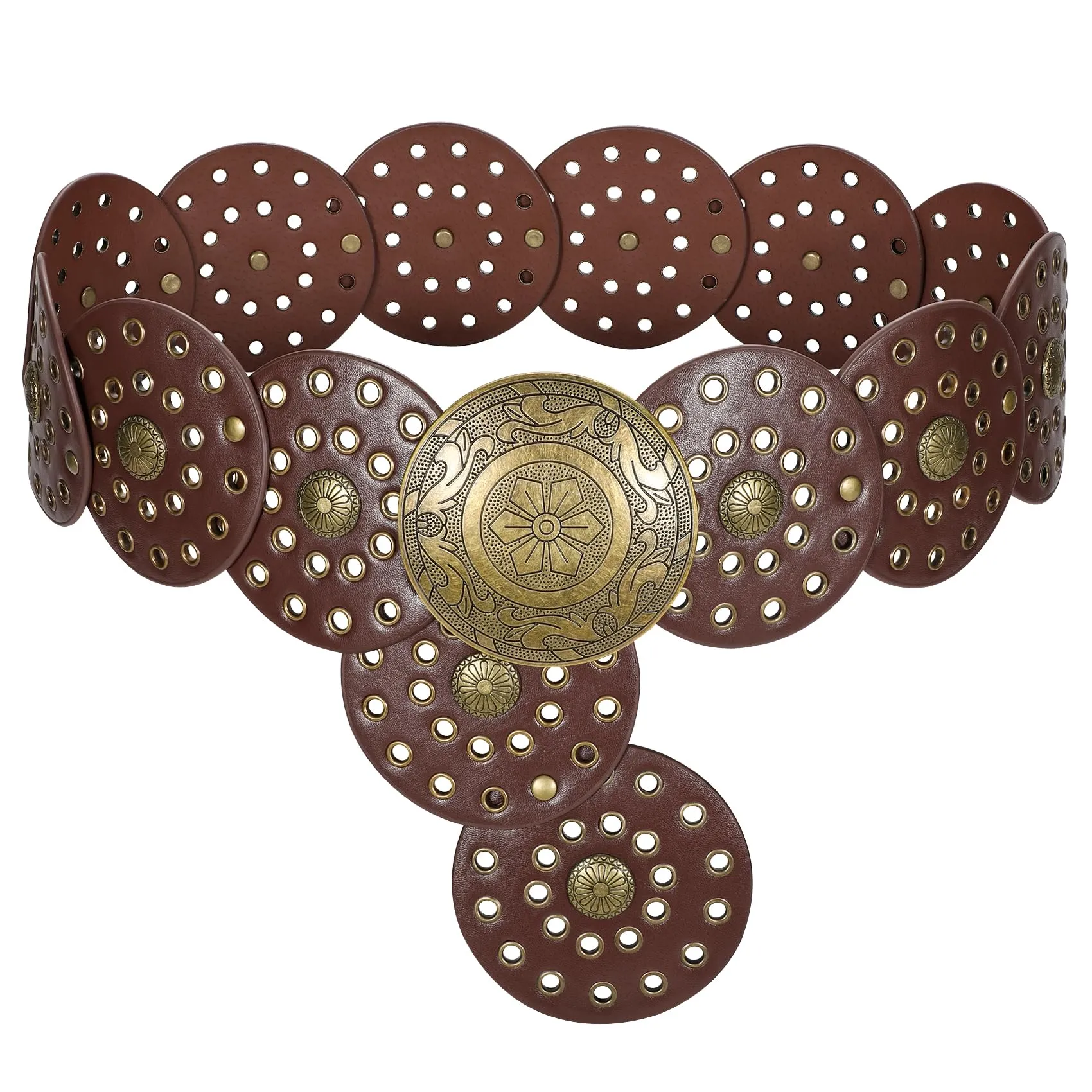 LEACOOLKEY Cintura Donna Boho Disco Larga Western in Pelle Concho per Vestiti e Jeans - immagine 1