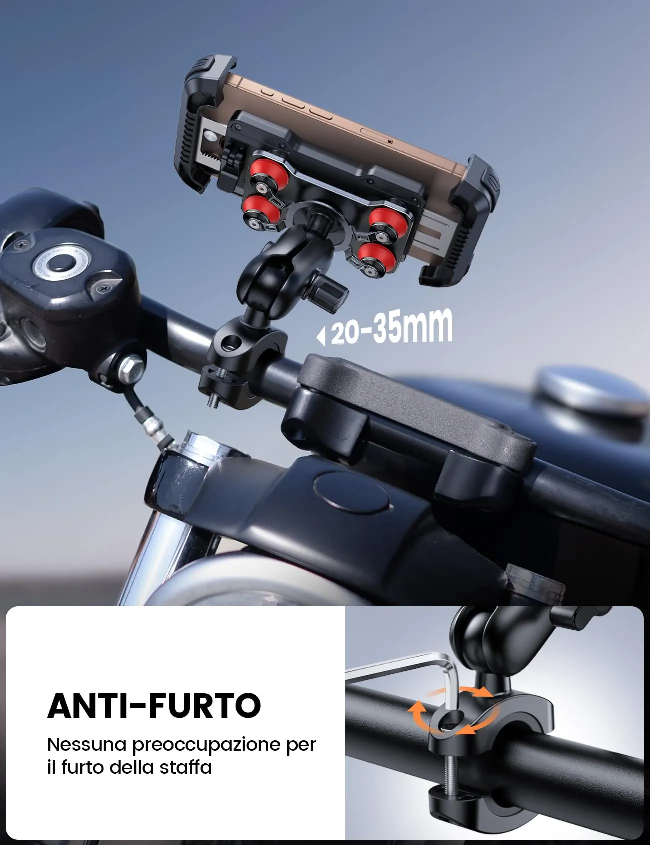 Lamicall Supporto Telefono Moto Antifurto con Doppio Antivibrazione - immagine 4