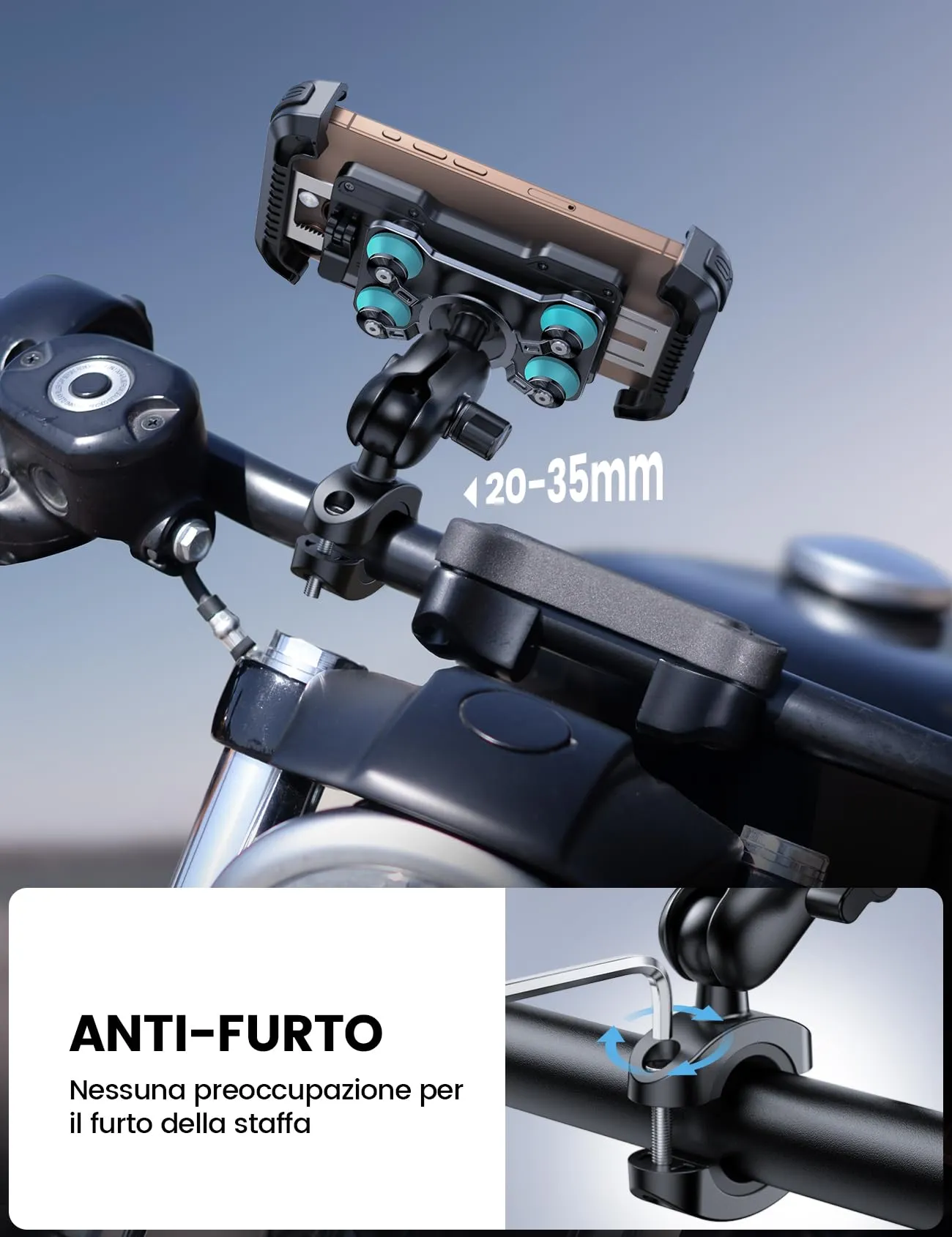 Lamicall Supporto Telefono Moto Antifurto con Doppio Antivibrazione, 4,7-6,7 Zoll, Blu - immagine 4