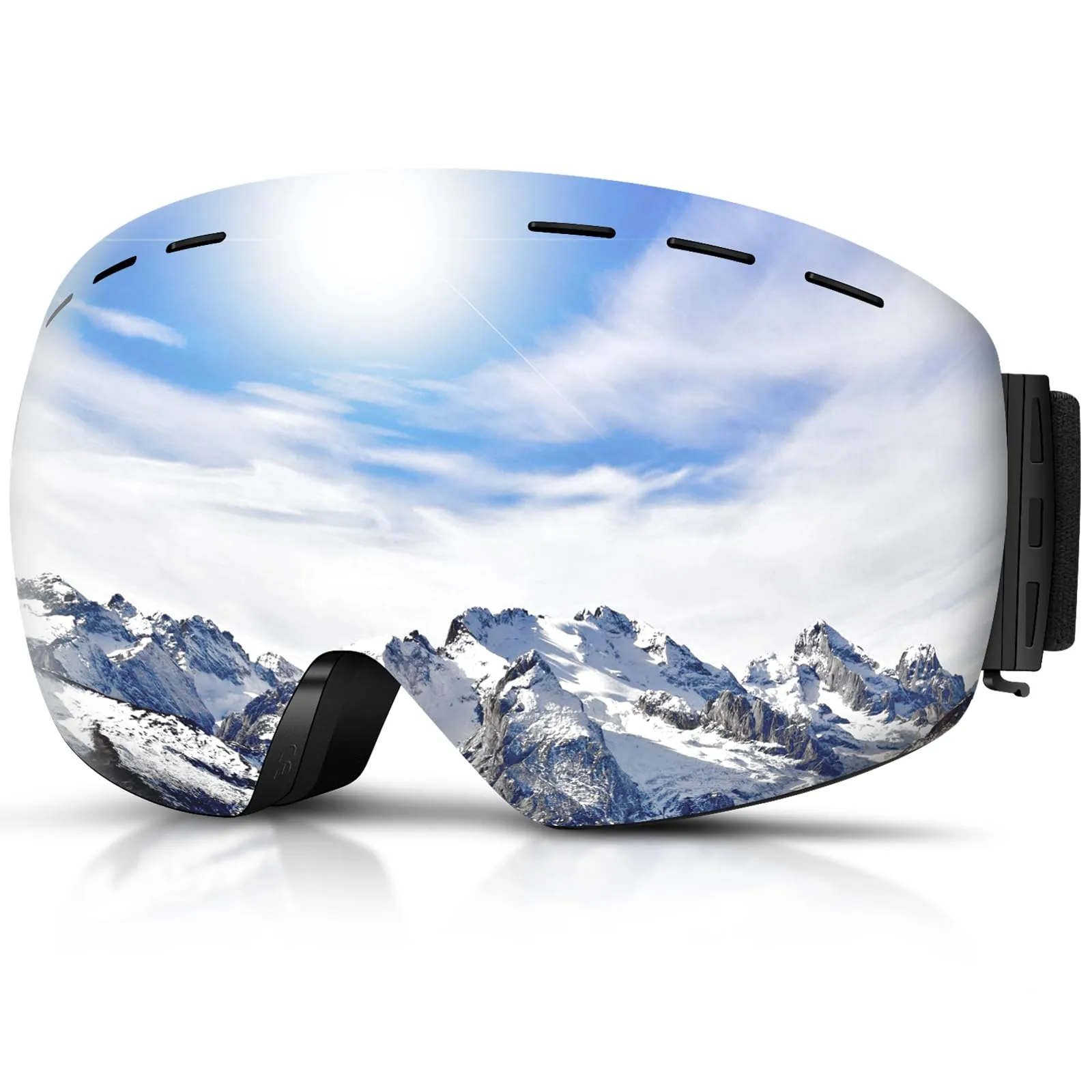DADA-PRO Occhiali da Sci e Snowboard OTG Anti-Appannamento, Senza Cornice, Protezione UV, Argento - immagine 1