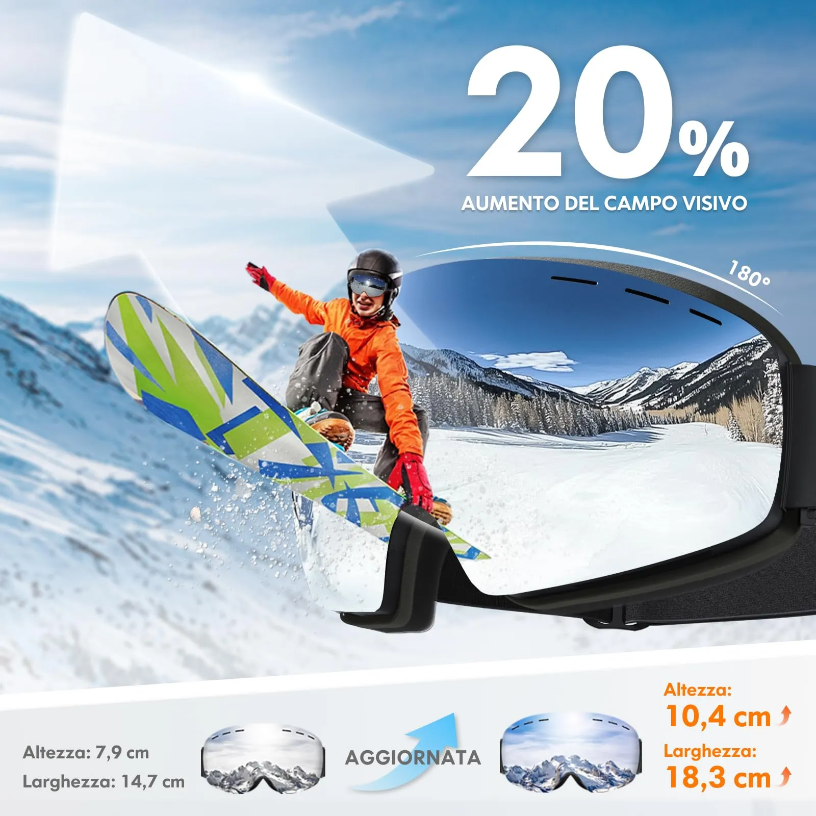DADA-PRO Occhiali da Sci e Snowboard OTG Anti-Appannamento, Senza Cornice, Protezione UV, Argento - immagine 2