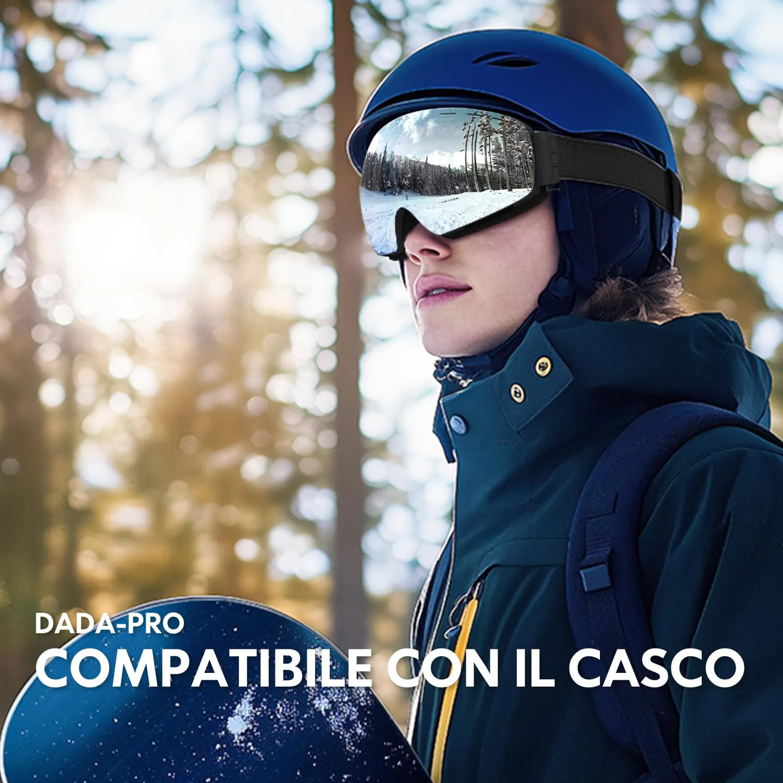 DADA-PRO Occhiali da Sci e Snowboard OTG Anti-Appannamento, Senza Cornice, Protezione UV, Argento - immagine 6