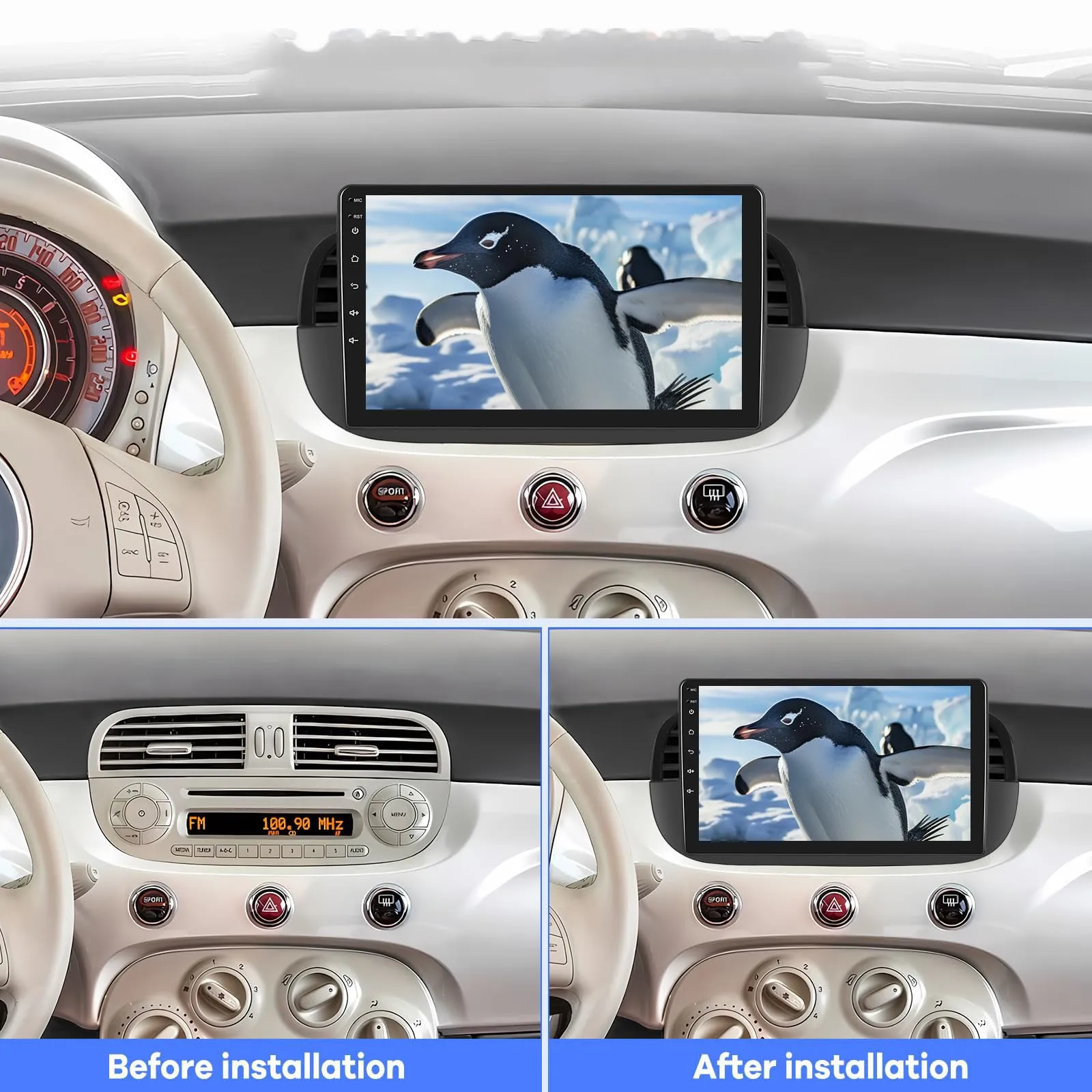 DPBXQ 9" Android 12 GPS Multimedia System for Fiat 500 2007-2014, 8 Core, 8GB RAM, 128GB ROM, WiFi, 4G, DAB, OBD2, K7 - immagine 2