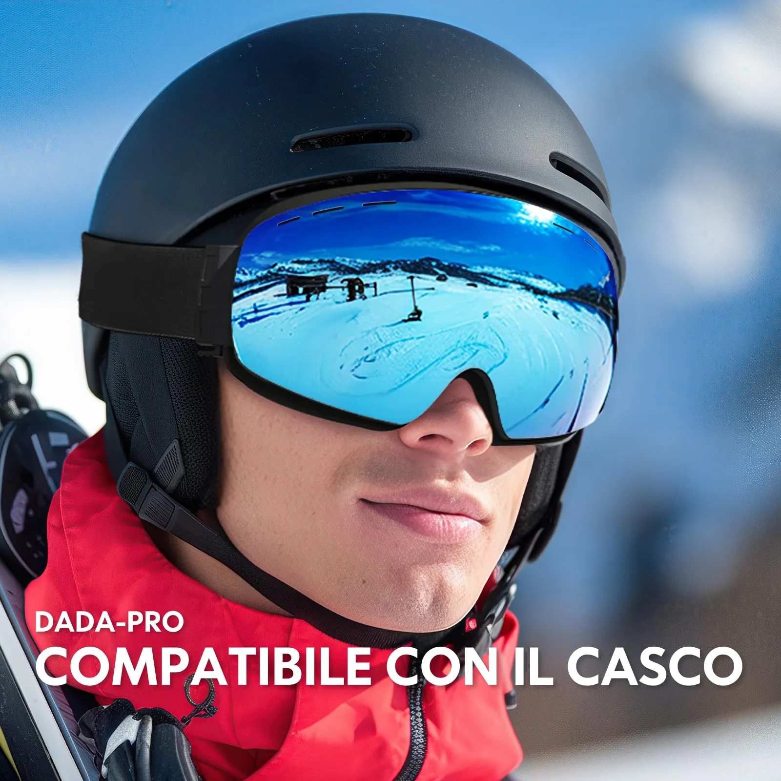 DADA-PRO Occhiali da sci e snowboard OTG Anti-Appannamento senza cornice, Protezione UV (Blu) - immagine 6