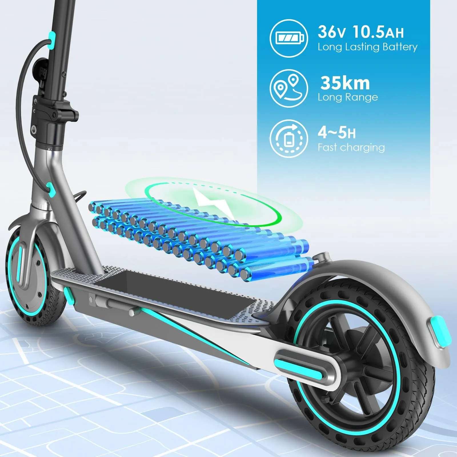 Kalorace V8 Monopattino Elettrico Adulto, 350W, 35km Autonomia, 25 km/h, Pneumatici Solidi 8.5" - immagine 3