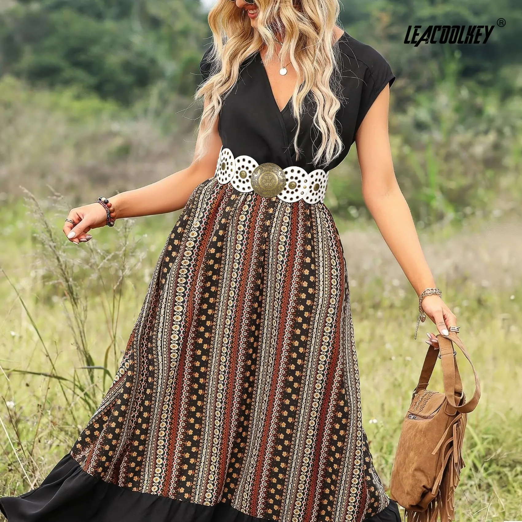 LEACOOLKEY Cintura Donna Boho Western in Pelle Concho per Vestiti e Jeans - immagine 5