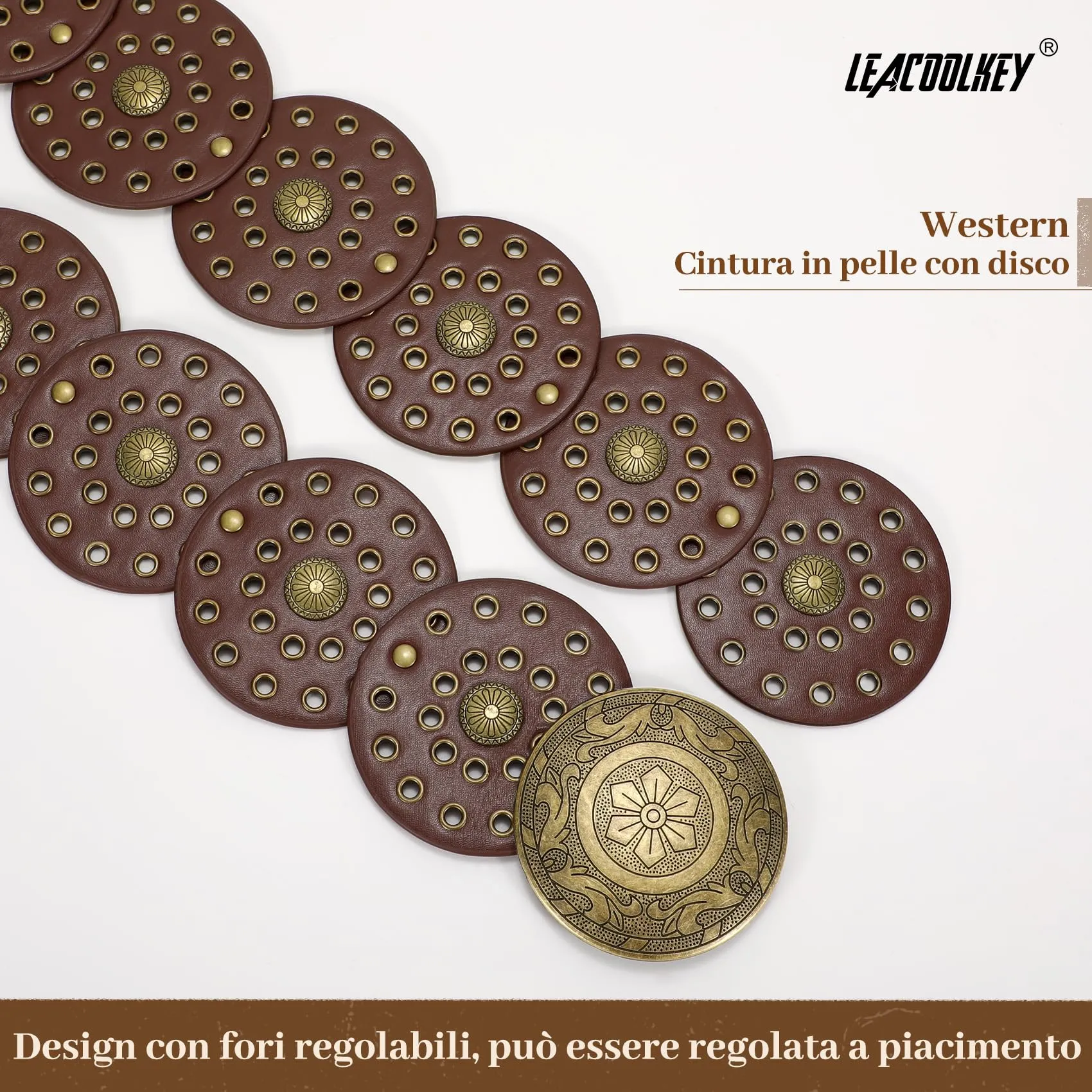 LEACOOLKEY Cintura Donna Boho Western in Pelle con Concho per Vestiti e Jeans - immagine 3