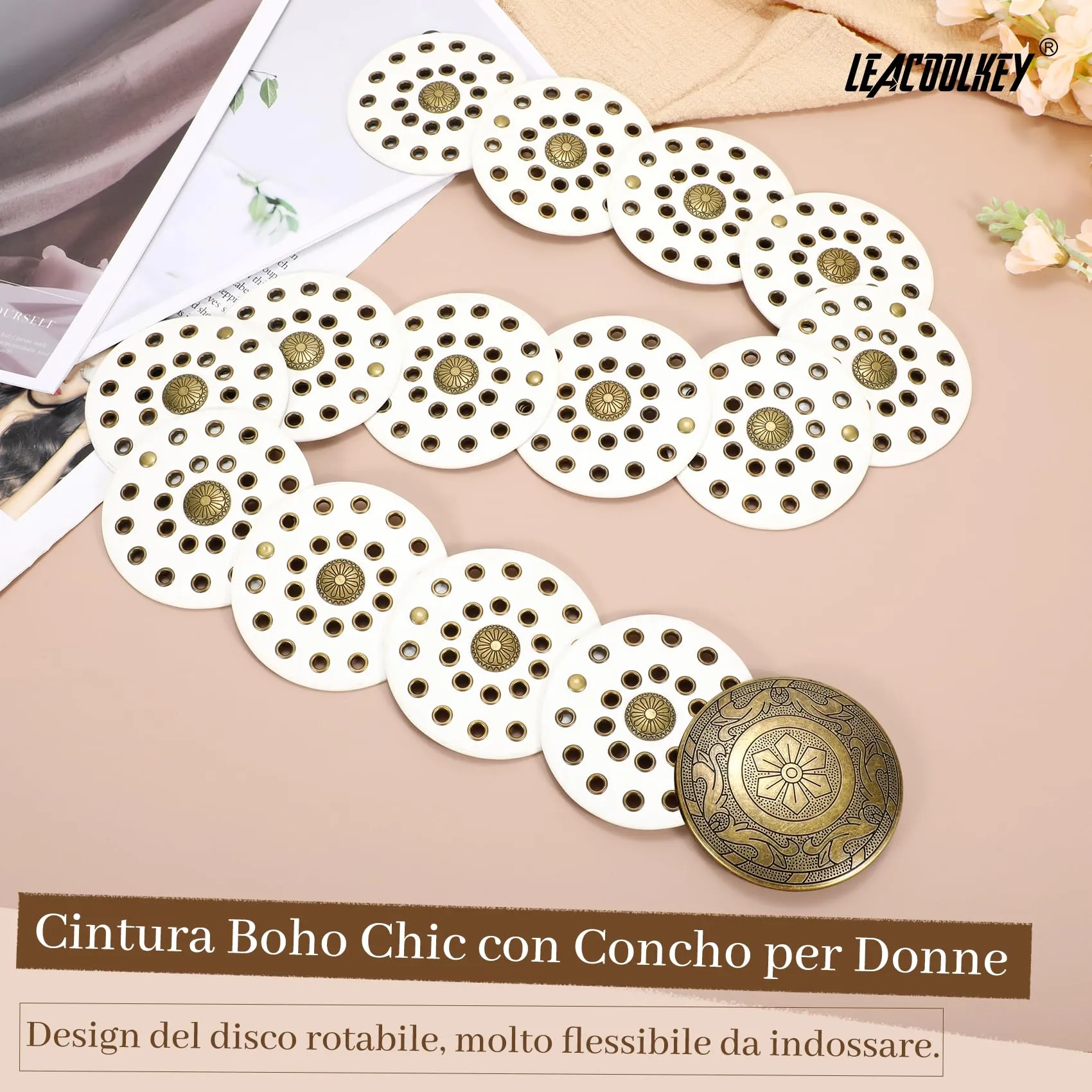 LEACOOLKEY Cintura Donna Boho Disco Western in Pelle Concho per Vestiti e Jeans - immagine 2