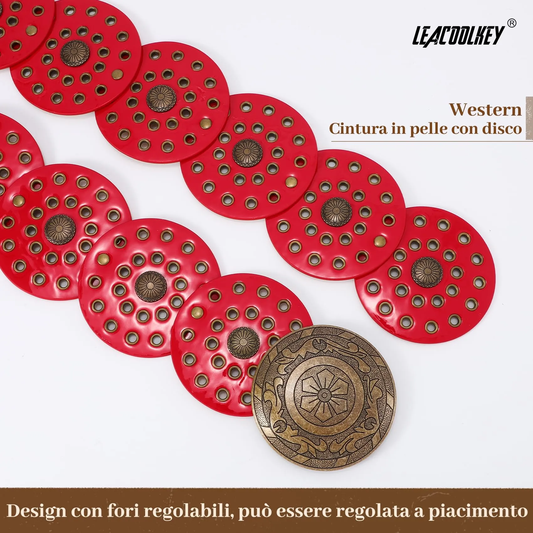 LEACOOLKEY Cintura Donna Boho Western in Pelle con Concho per Vestiti e Jeans - immagine 3