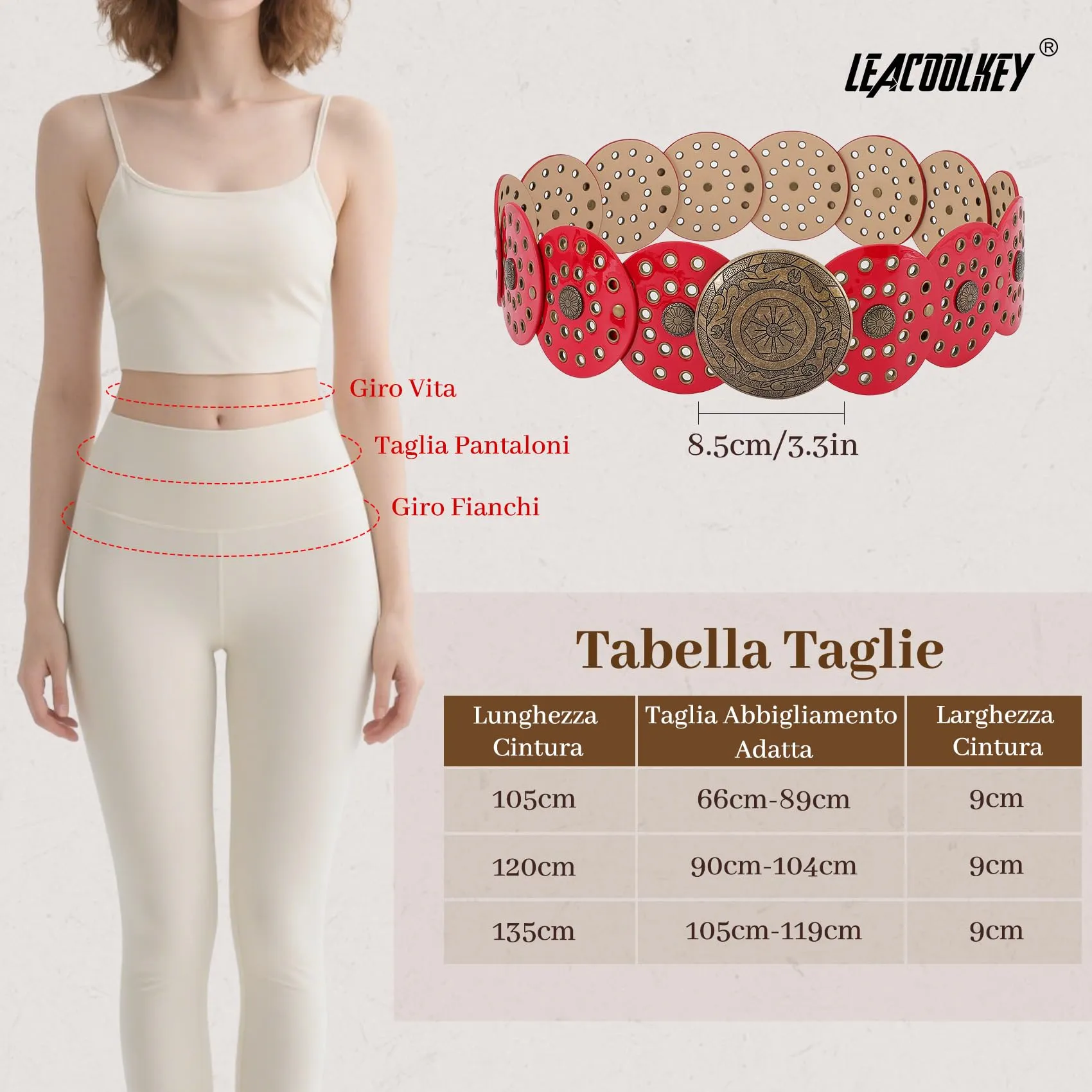 LEACOOLKEY Cintura Donna Boho Western in Pelle con Concho per Vestiti e Jeans - immagine 6