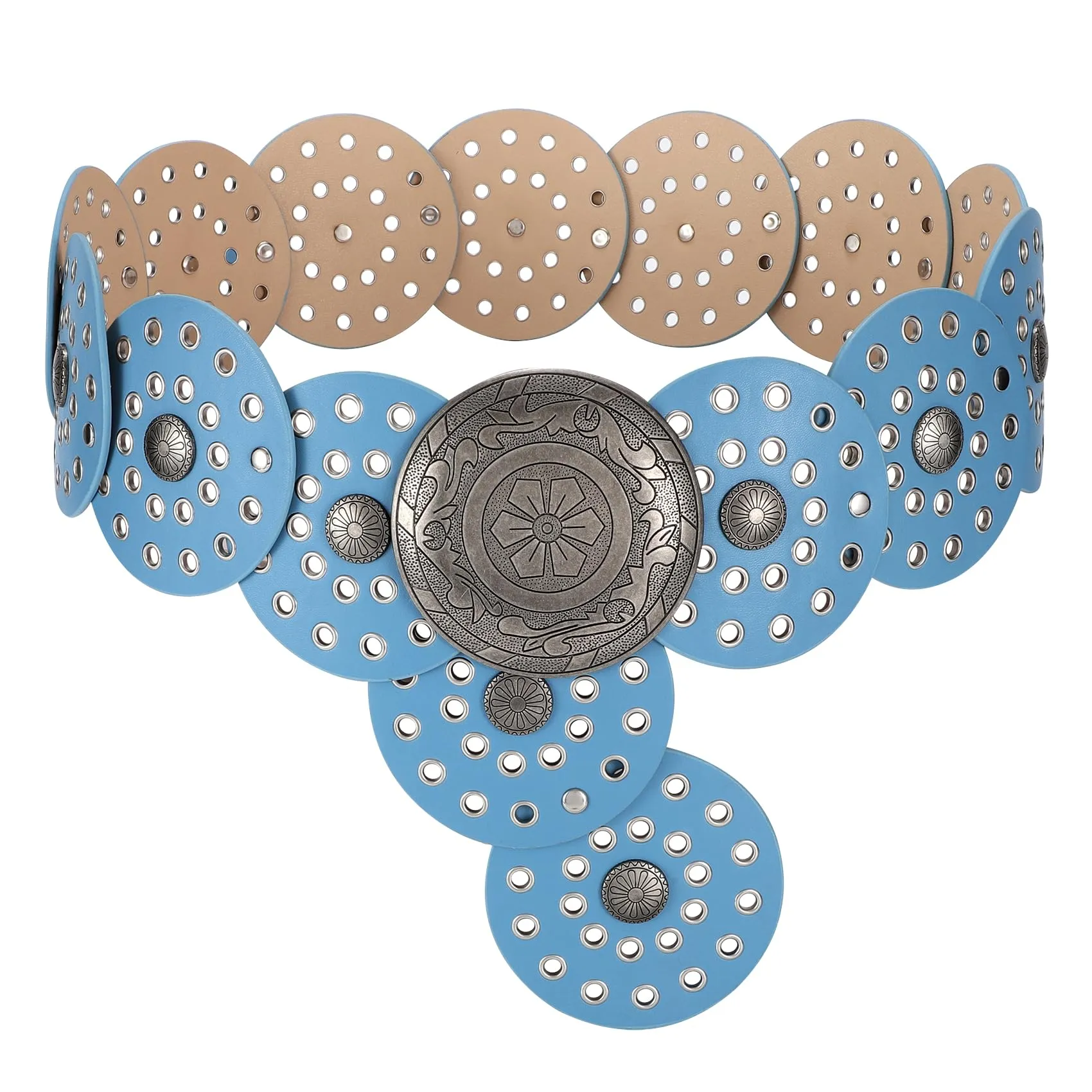 LEACOOLKEY Cintura Donna Boho Disco Larga Western in Pelle Concho per Vestiti e Jeans - immagine 1