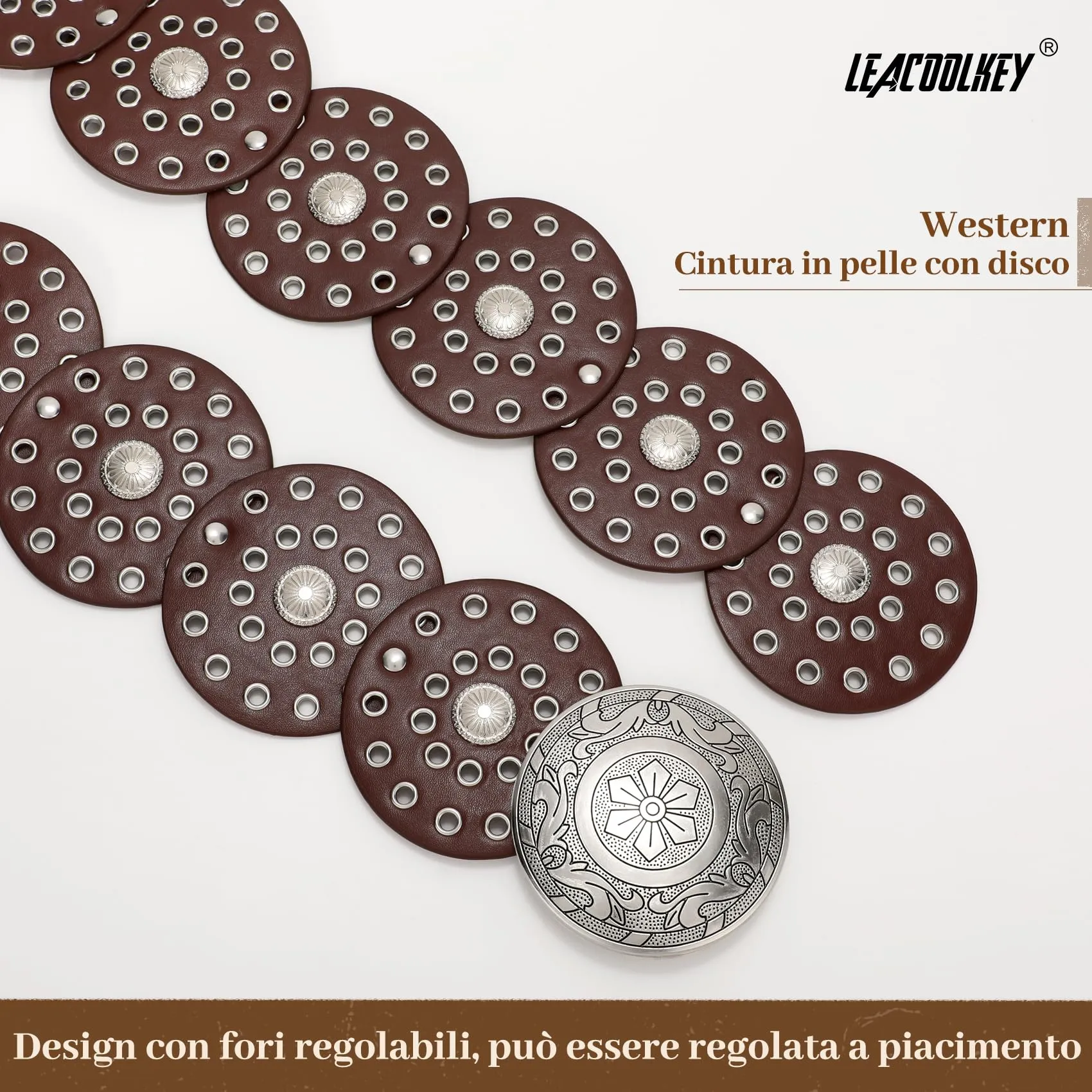 LEACOOLKEY Cintura Donna Boho Disco Western in Pelle Concho per Vestiti e Jeans - immagine 3